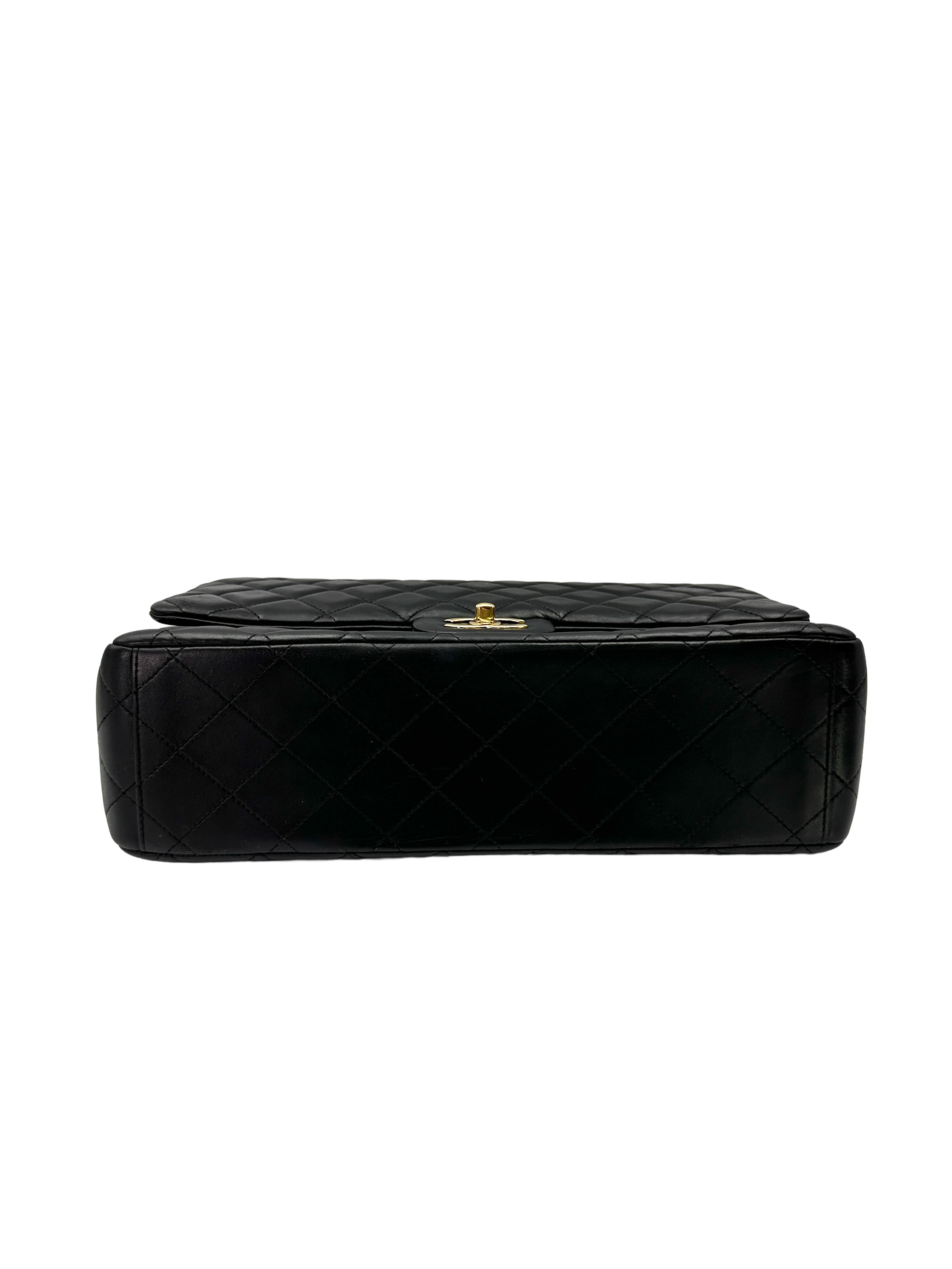 Chanel Classic Flap Black Quilted Lambskin Maxi Shoulder Bag With Gold Buckle(15***73) CC2291