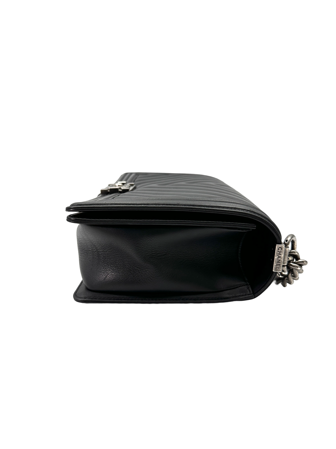 Chanel LeBoy Black Chevron Quilted Leather Large Size Flap Bag With Silver Buckle(22***94) CC2293