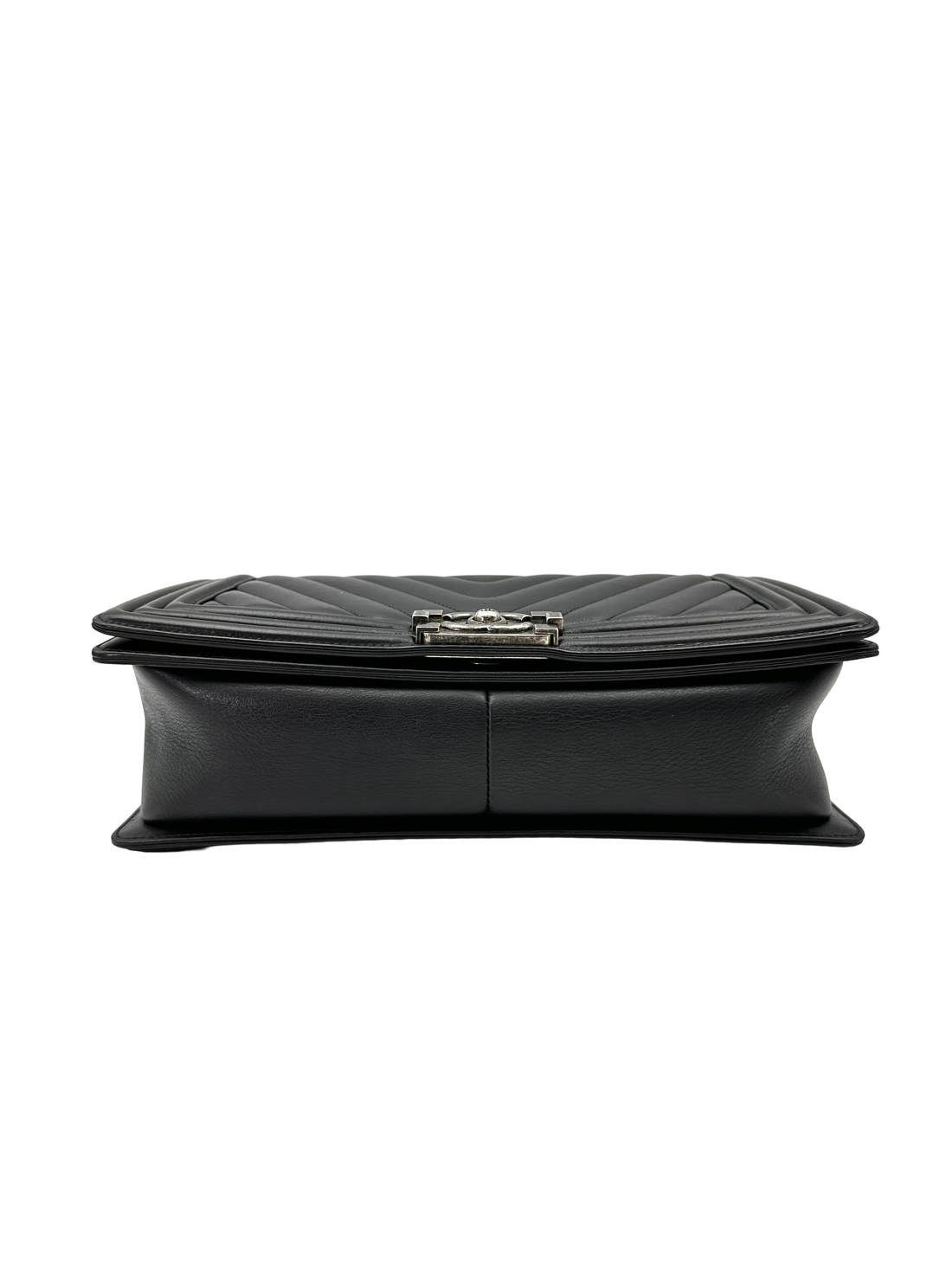 Chanel LeBoy Black Chevron Quilted Leather Large Size Flap Bag With Silver Buckle(22***94) CC2293