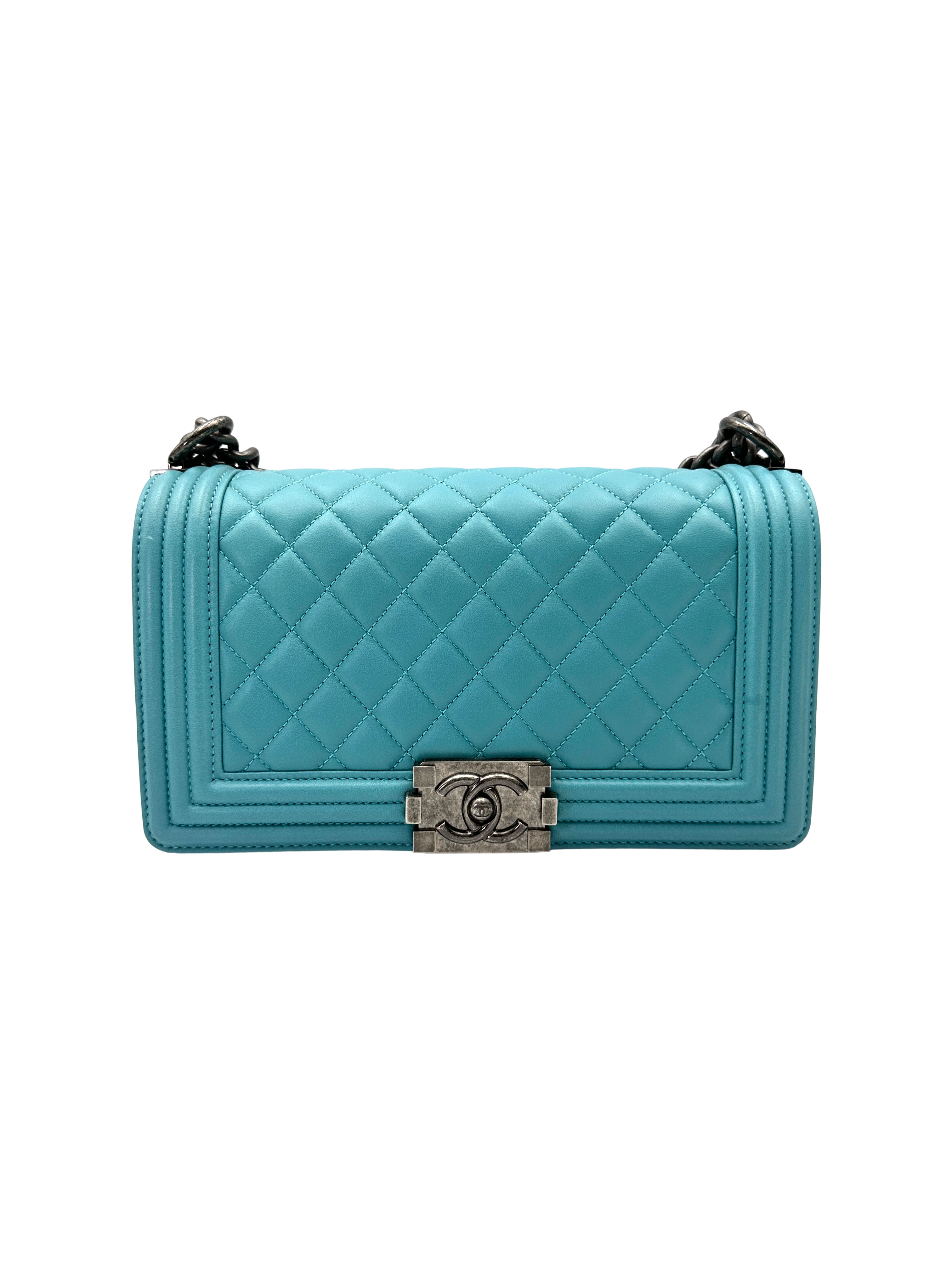 Chanel LeBoy Blue Quilted Leather Medium Size Flap Bag With Silver Buckle(19***93) CC2294