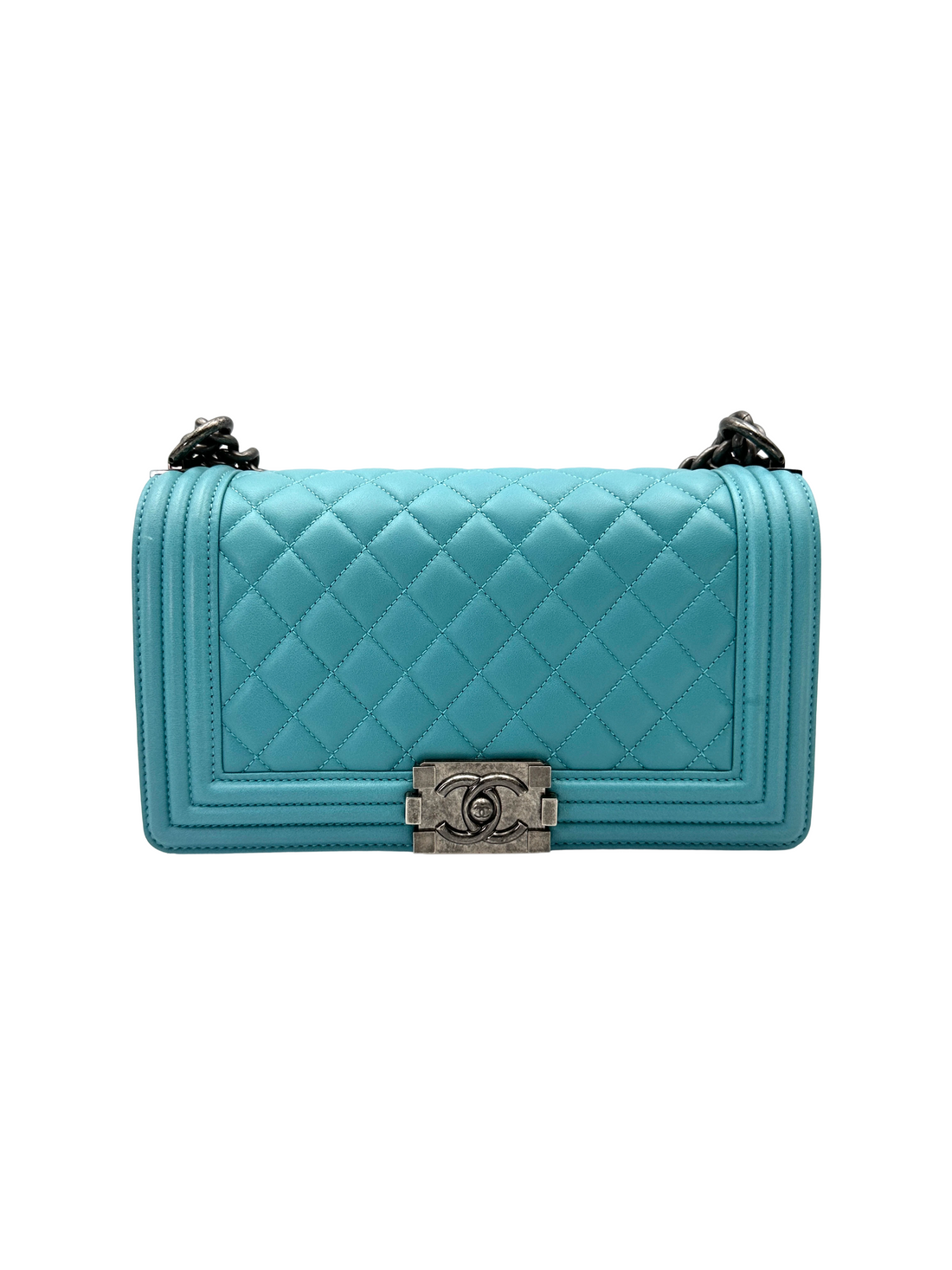Chanel LeBoy Blue Quilted Leather Medium Size Flap Bag With Silver Buckle(19***93) CC2294