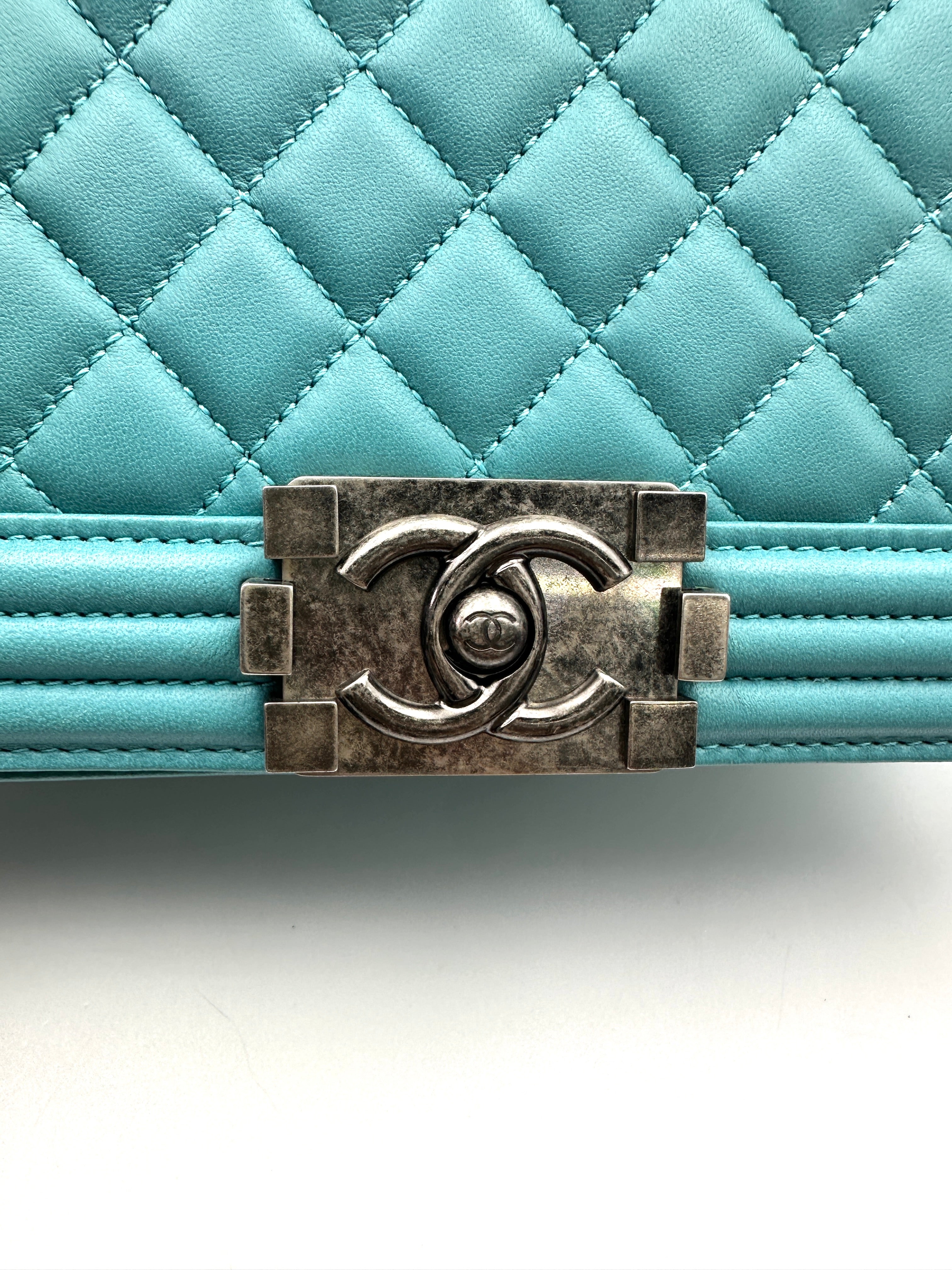 Chanel LeBoy Blue Quilted Leather Medium Size Flap Bag With Silver Buckle(19***93) CC2294
