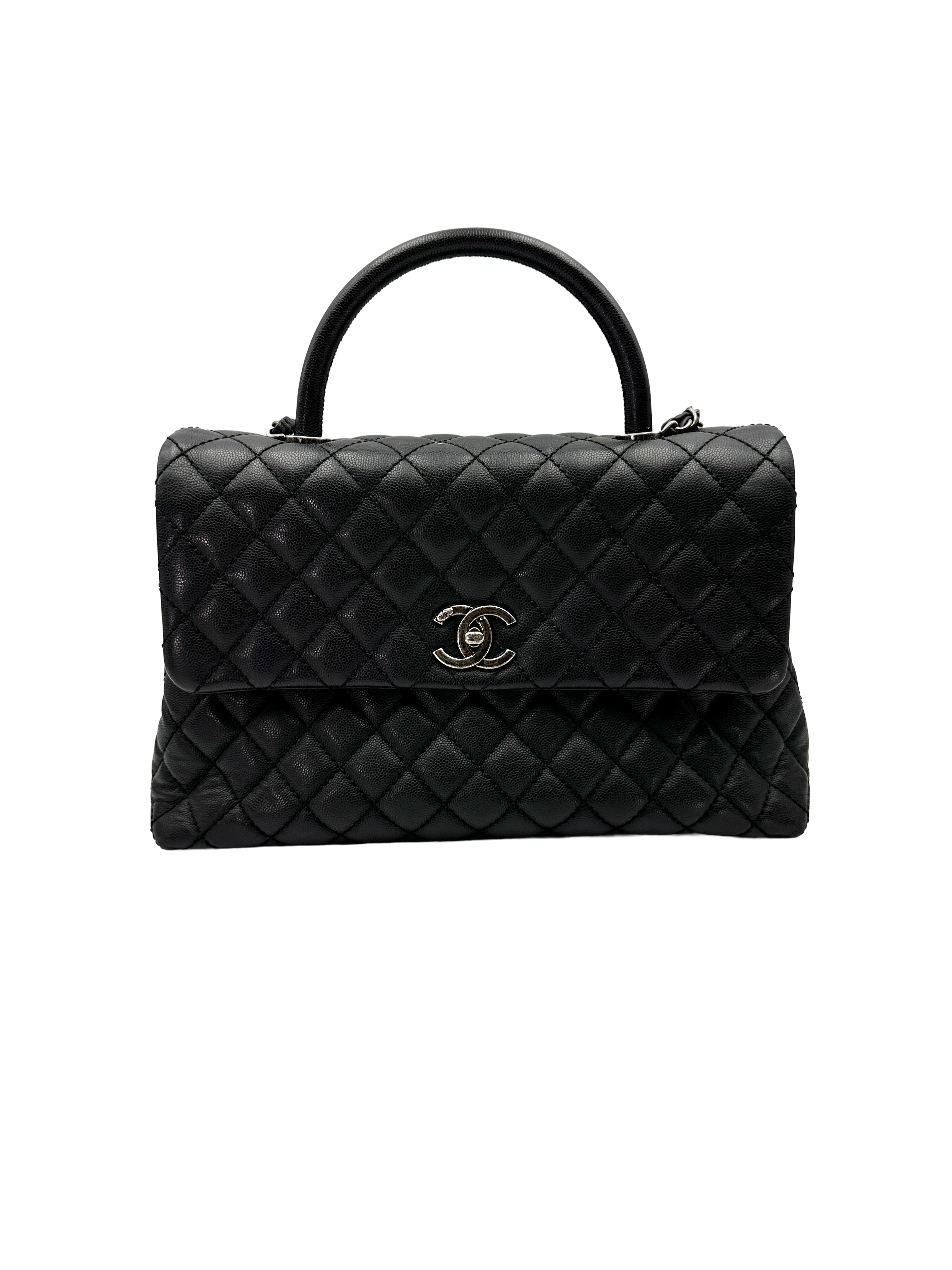 Chanel CoCo Handle Black Quilted Leather Large Size Shoulder Bag(22***55) CC2297