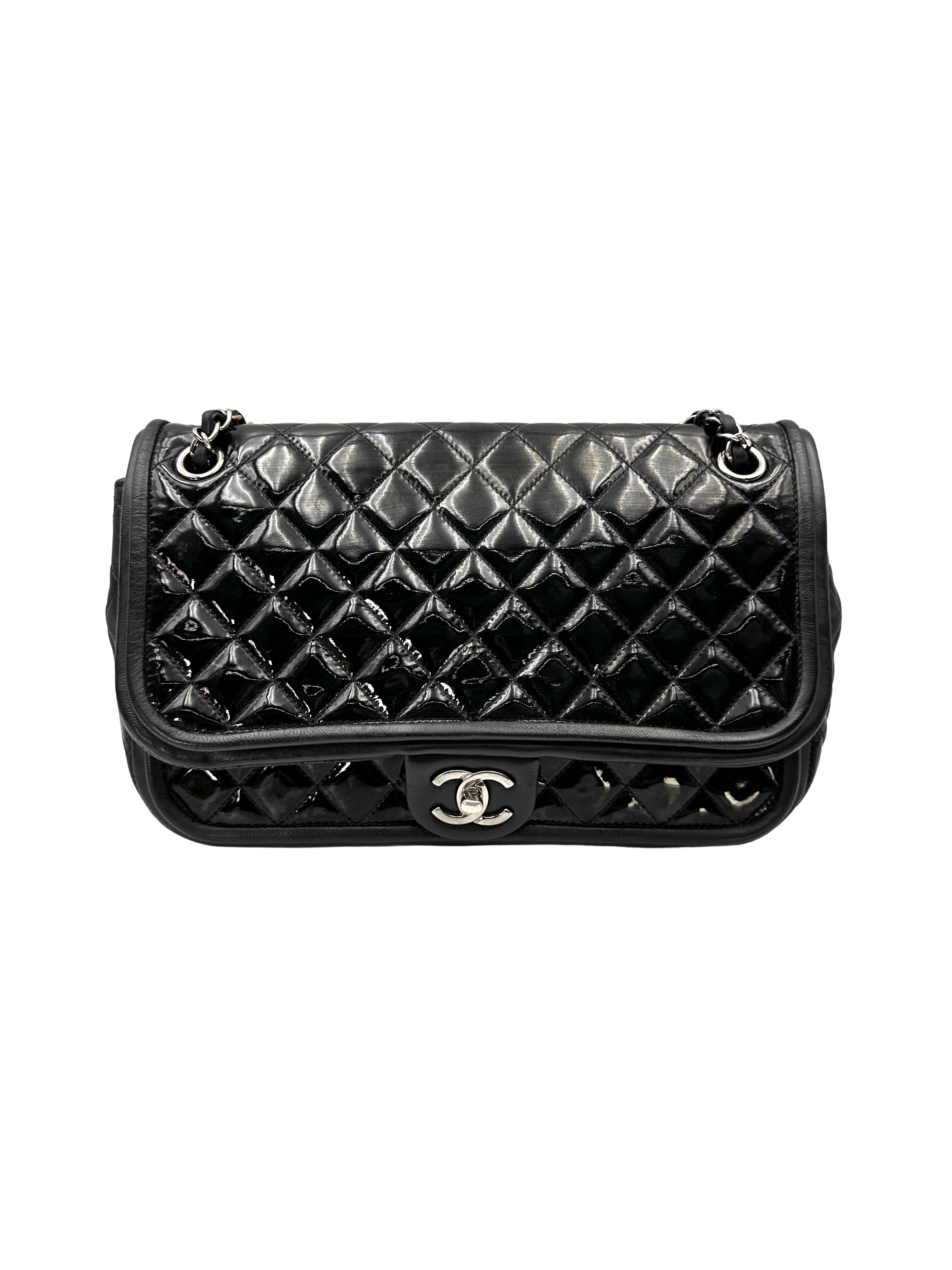 Chanel Classic Flap Black Quilted Patent Leather Medium Size Shoulder Bag(18***35) CC2298
