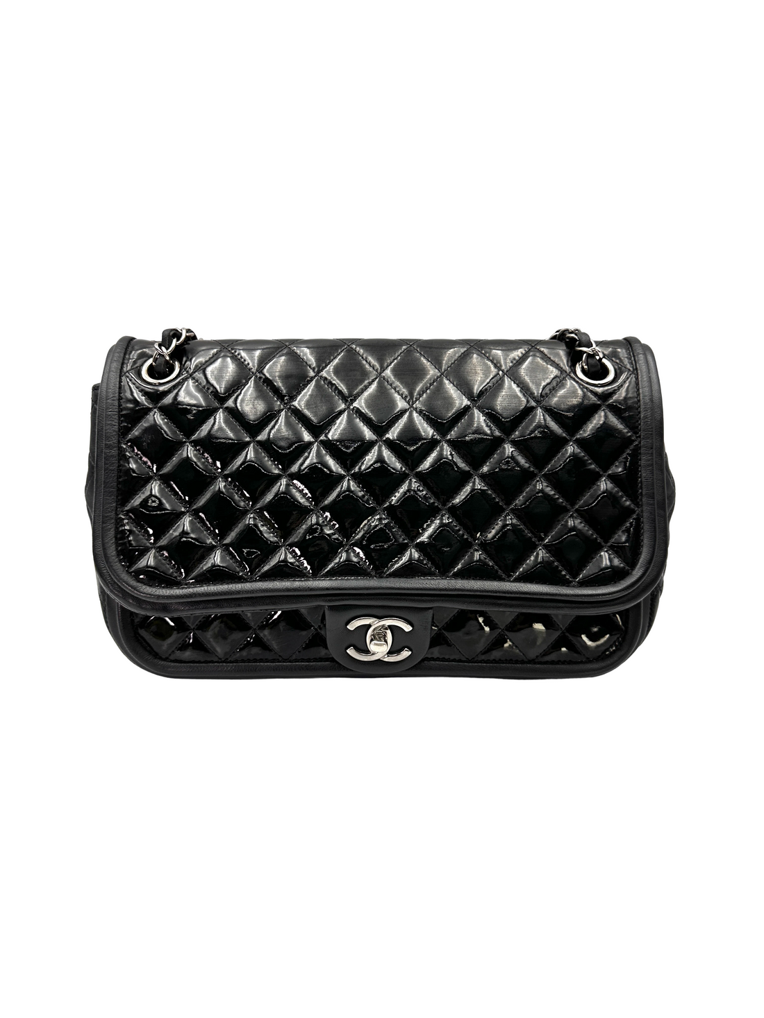 Chanel Classic Flap Black Quilted Patent Leather Medium Size Shoulder Bag(18***35) CC2298
