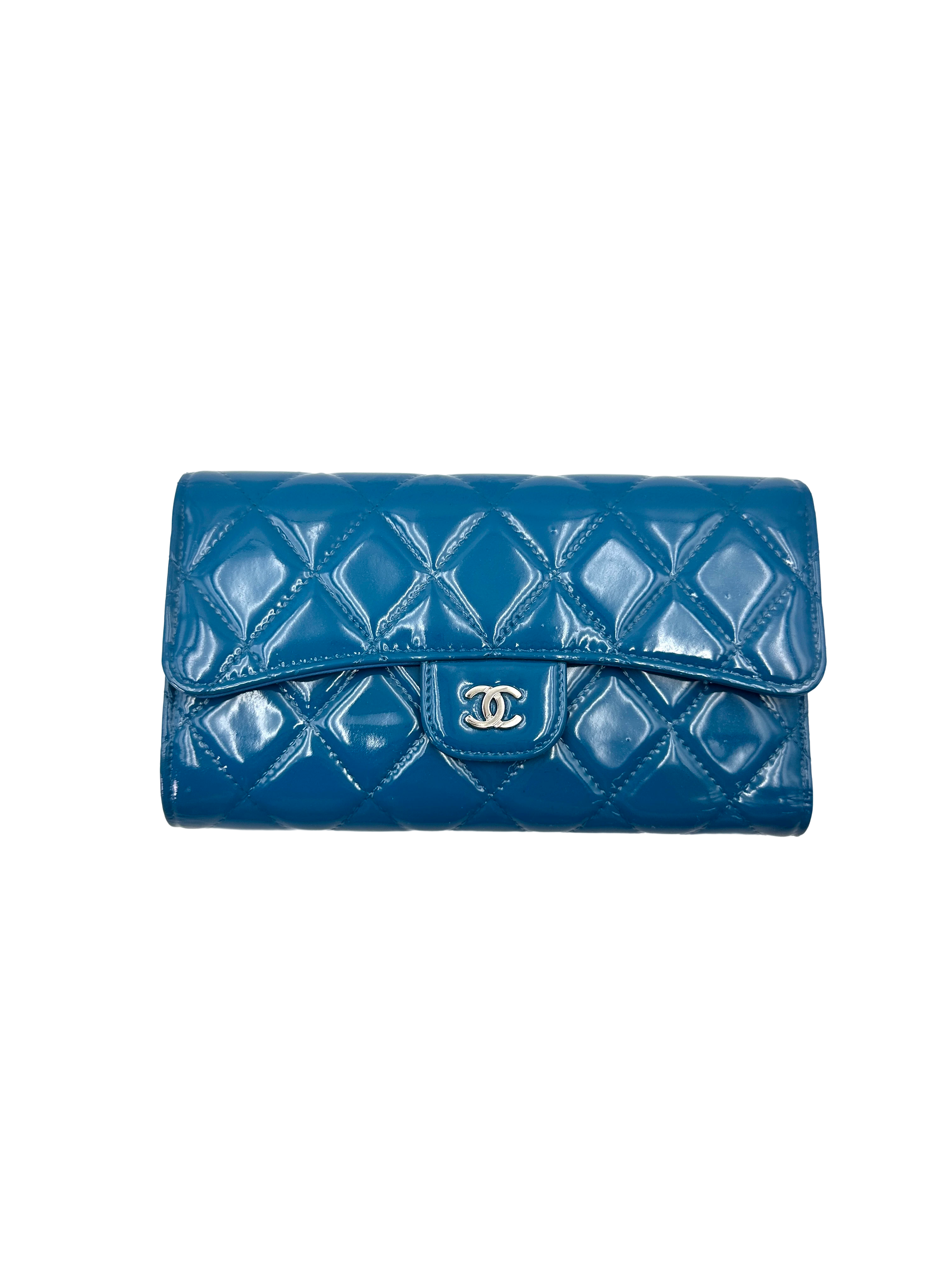 Chanel Blue Quilted Patent Leather Long Wallet(19***43) CC2296