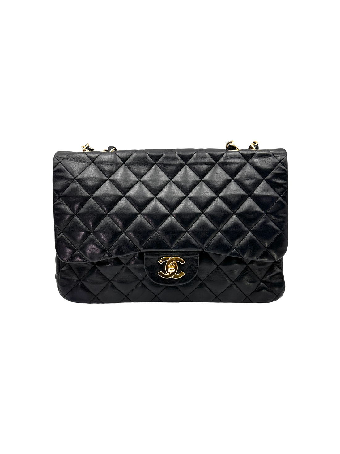 Chanel Classic Flap Black Quilted Lambskin Jumbo Shoulder Bag With Gold Buckle(12***12) CC2300