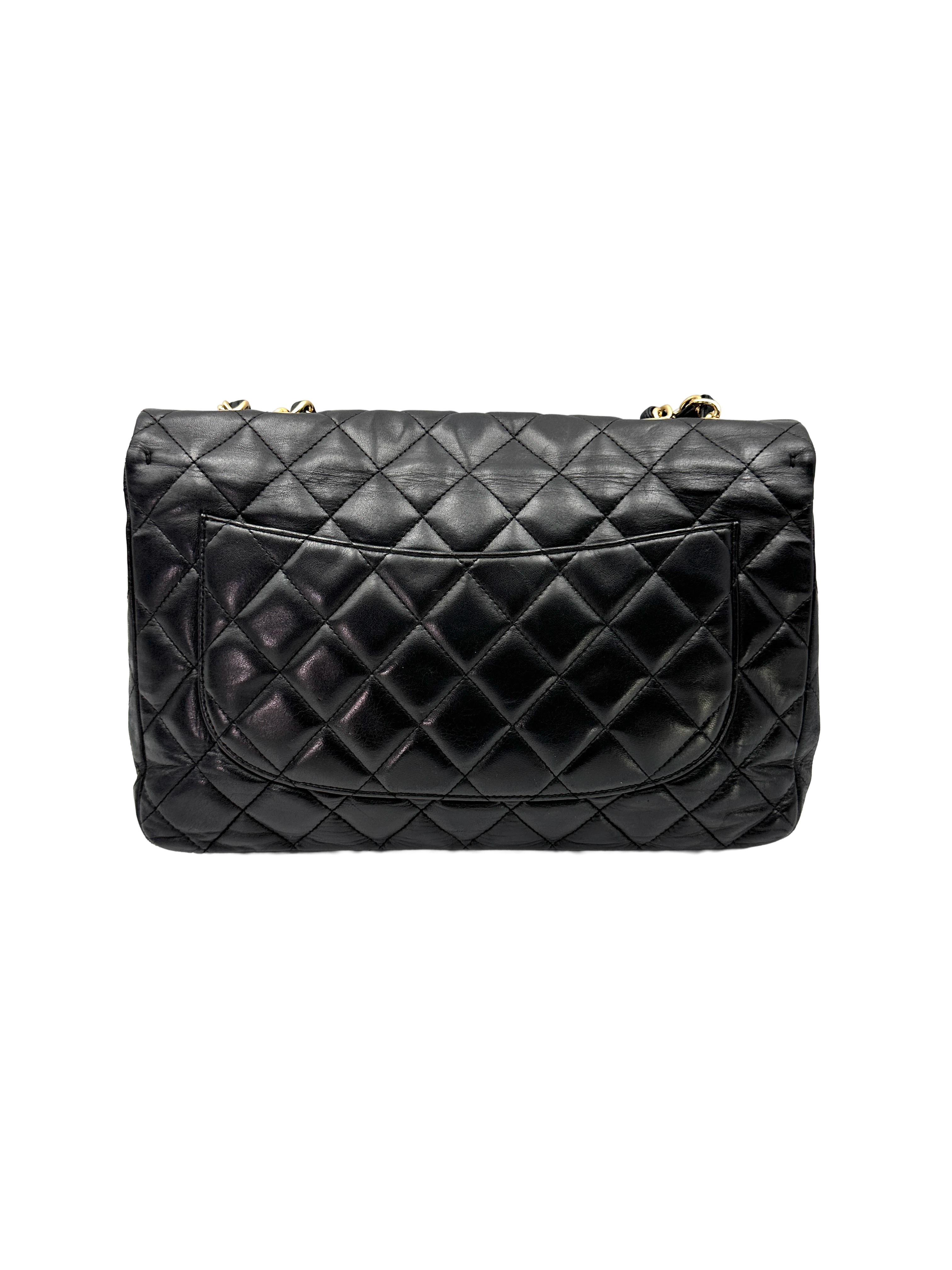 Chanel Classic Flap Black Quilted Lambskin Jumbo Shoulder Bag With Gold Buckle(12***12) CC2300