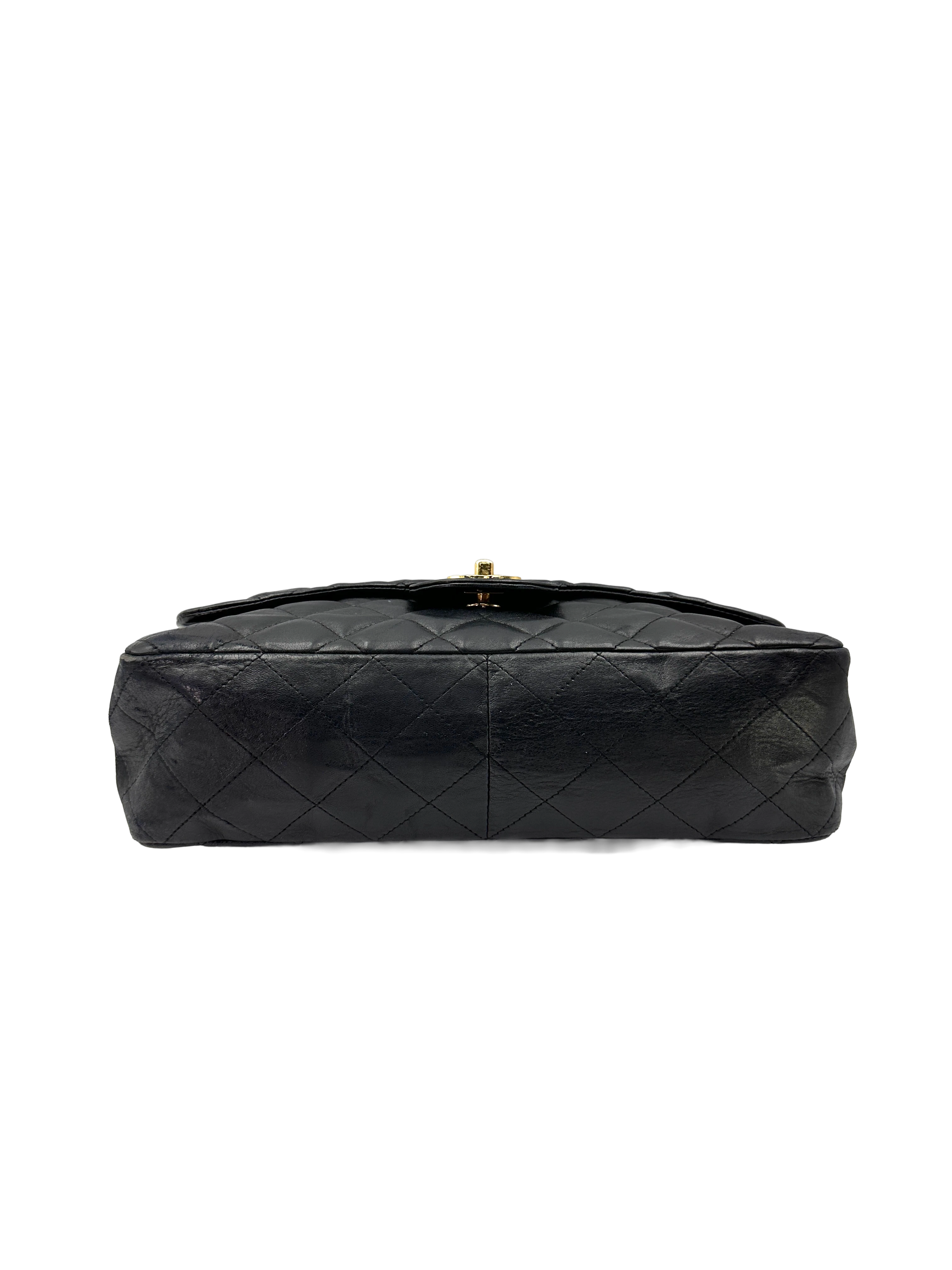 Chanel Classic Flap Black Quilted Lambskin Jumbo Shoulder Bag With Gold Buckle(12***12) CC2300