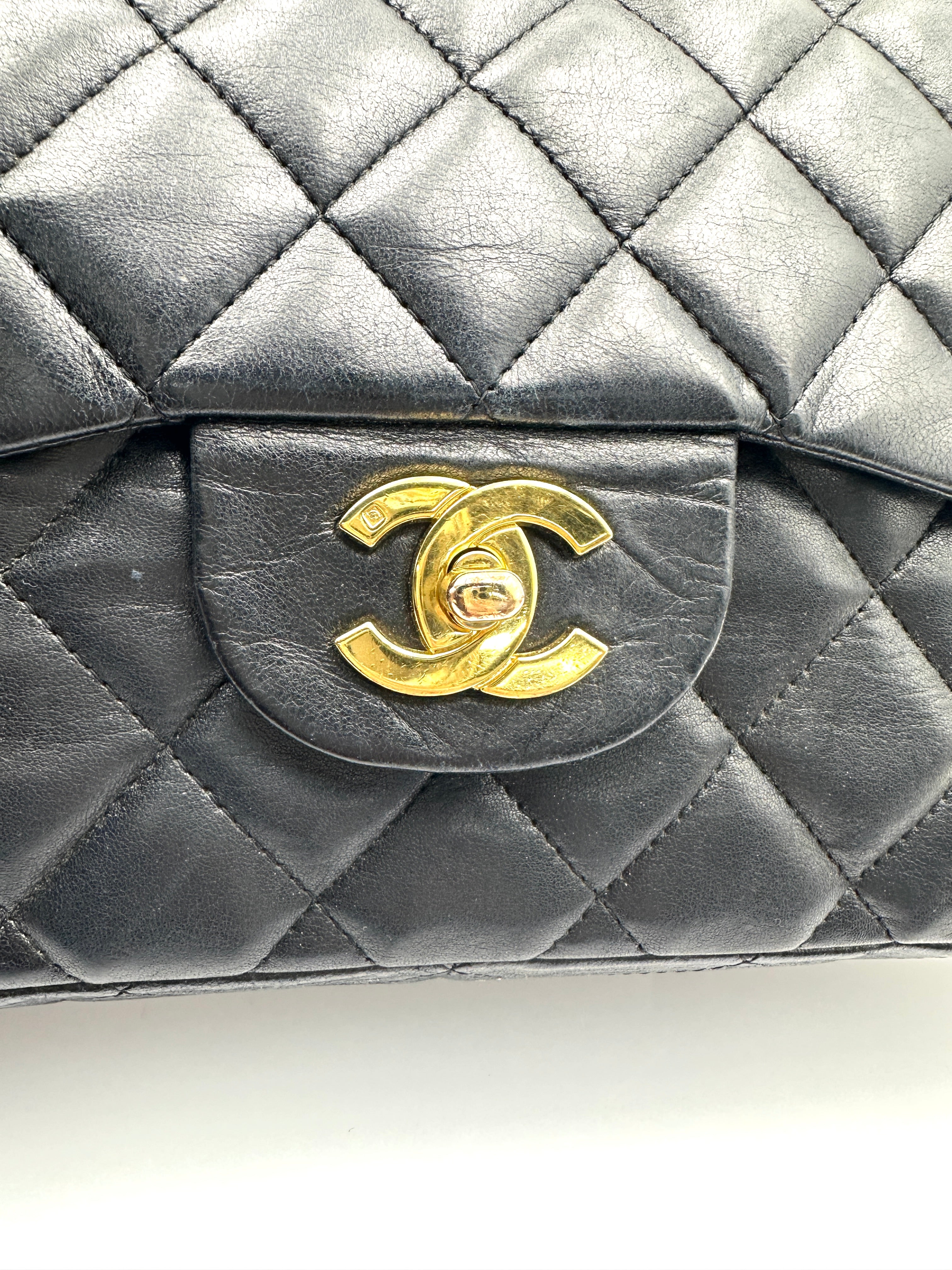 Chanel Classic Flap Black Quilted Lambskin Jumbo Shoulder Bag With Gold Buckle(12***12) CC2300