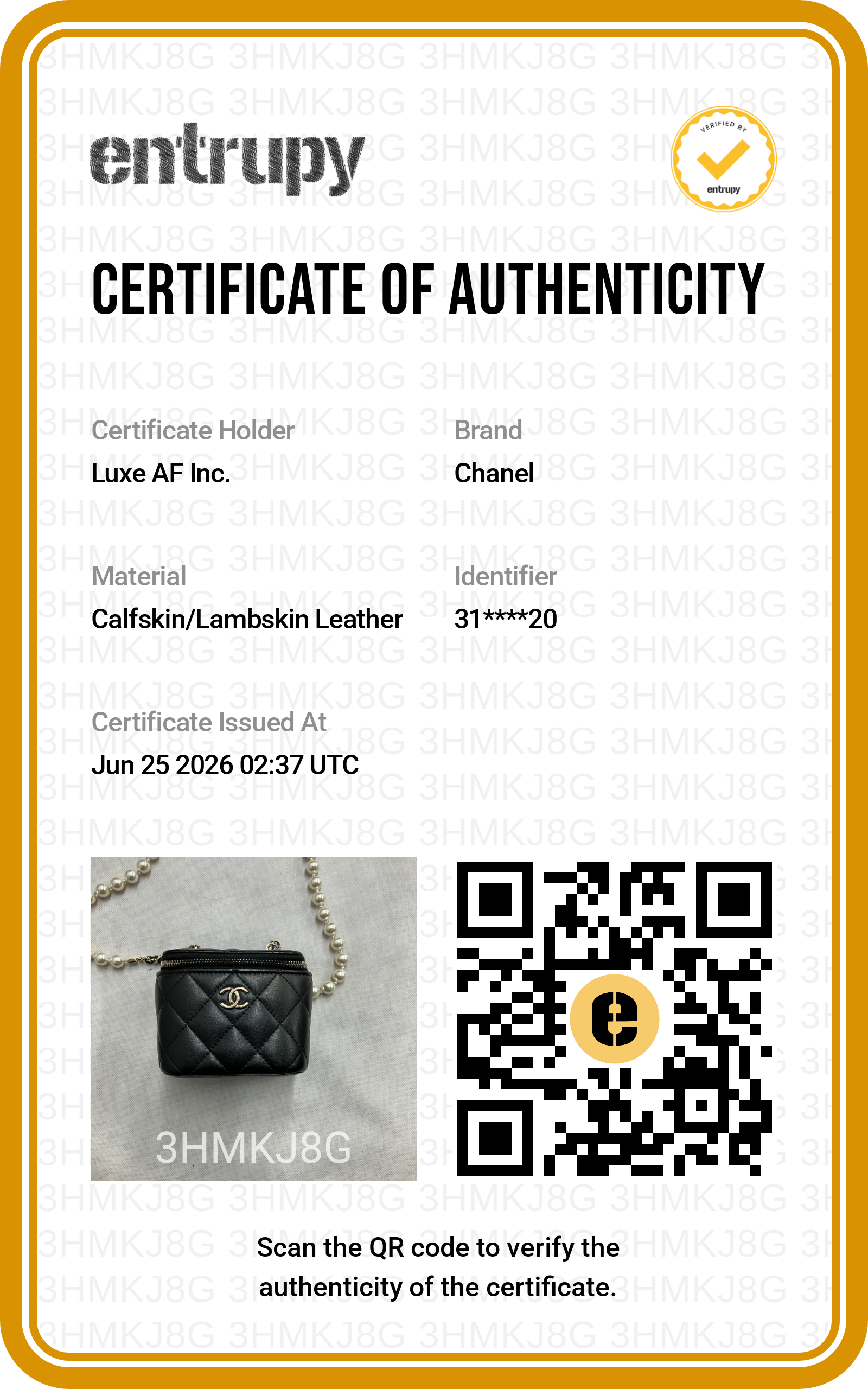 Chanel Black Quilted Leather Mini Pearl Chain Vanity Case(31***20) CC2284