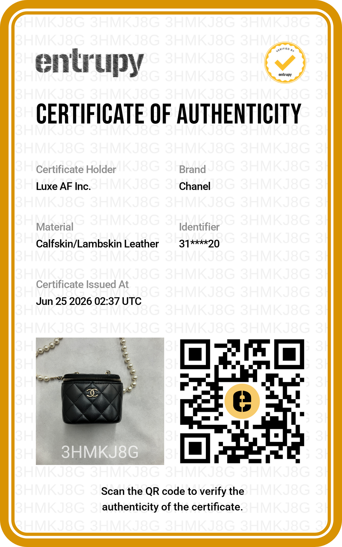 Chanel Black Quilted Leather Mini Pearl Chain Vanity Case(31***20) CC2284
