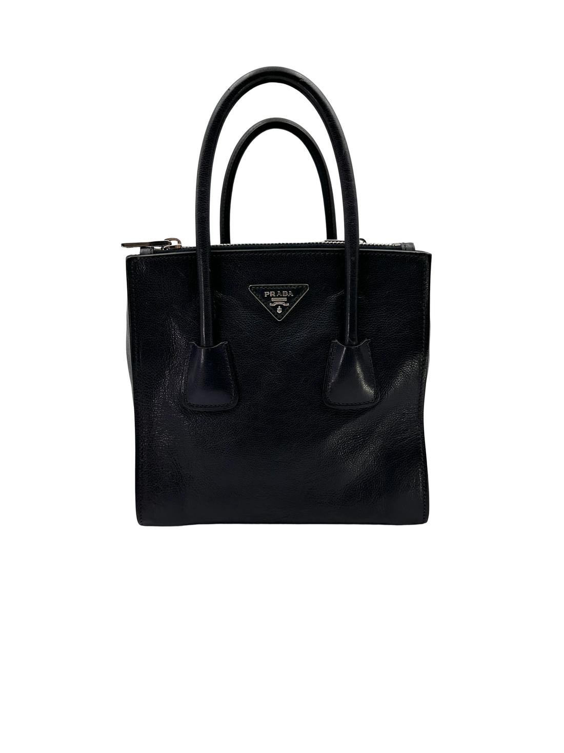 Prada Navy Leather 2Way Tote Handle Bag PR517