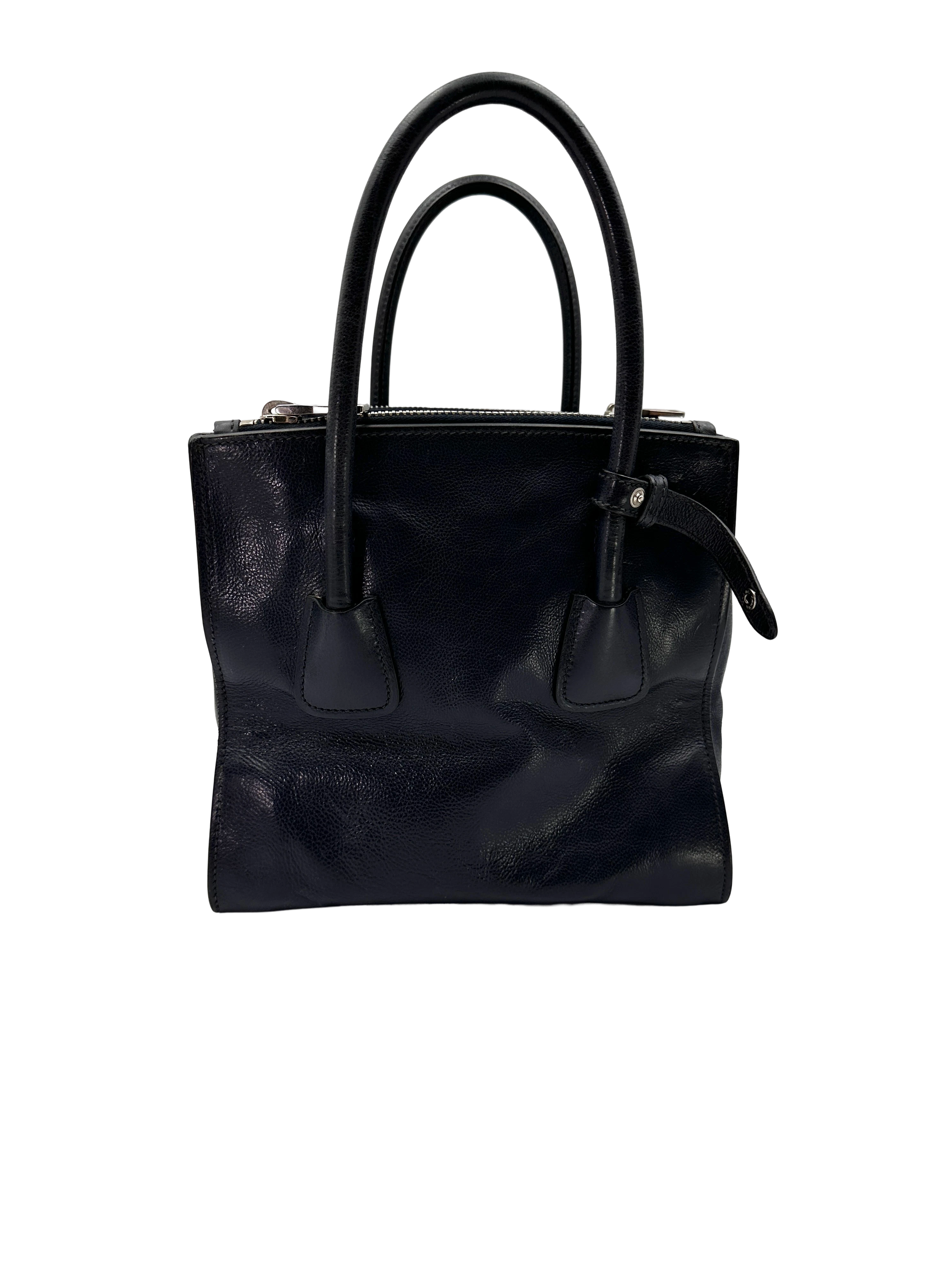 Prada Navy Leather 2Way Tote Handle Bag PR517