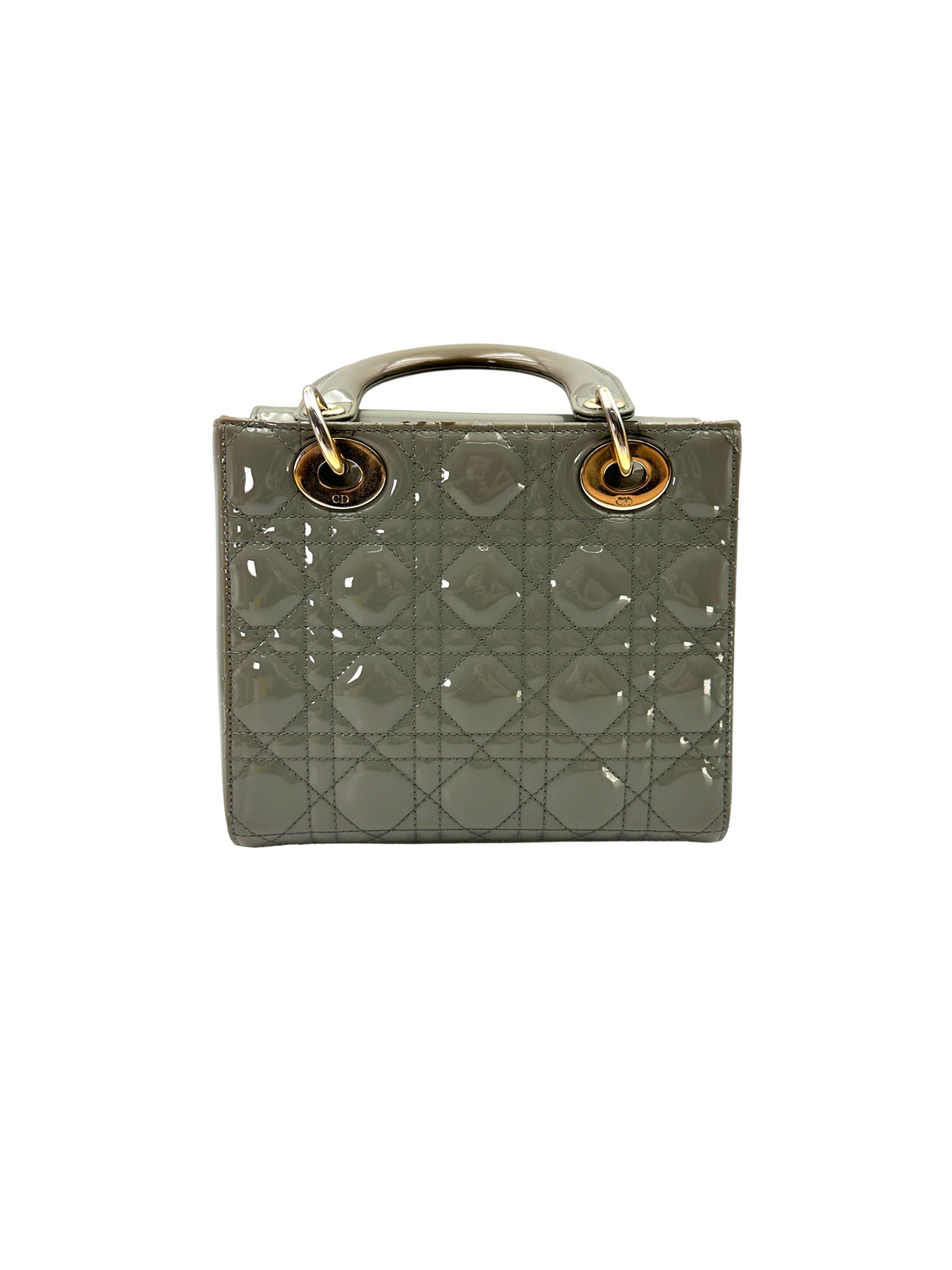 Christian Dior Lady Dior Grey Cannage Patent Leather Handle Bag DR834