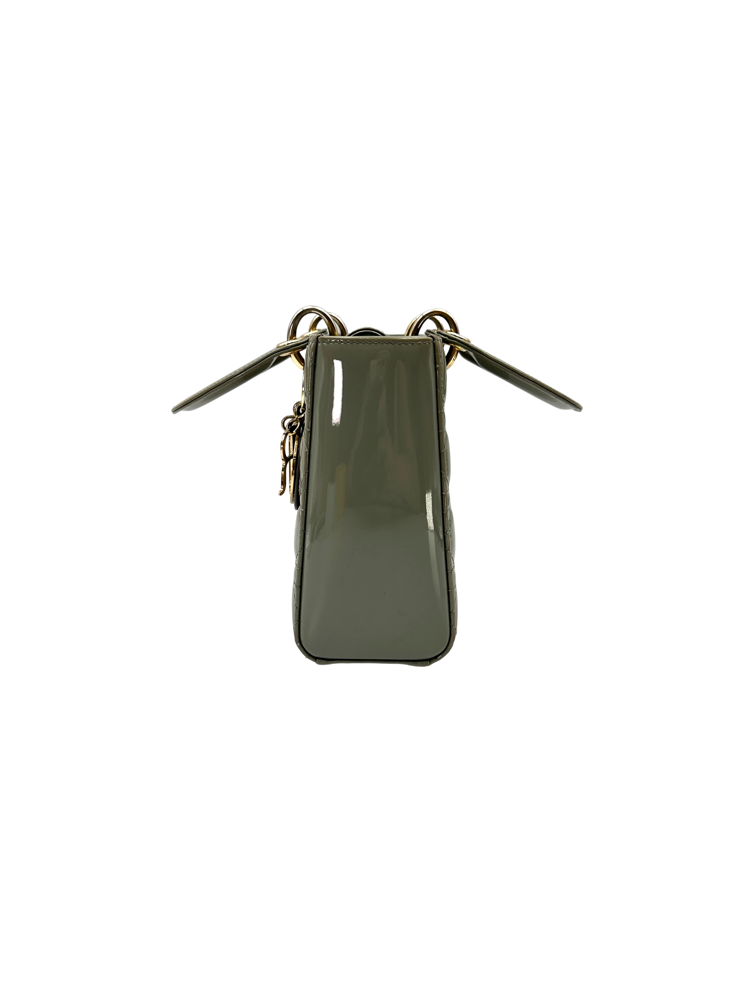 Christian Dior Lady Dior Grey Cannage Patent Leather Handle Bag DR834