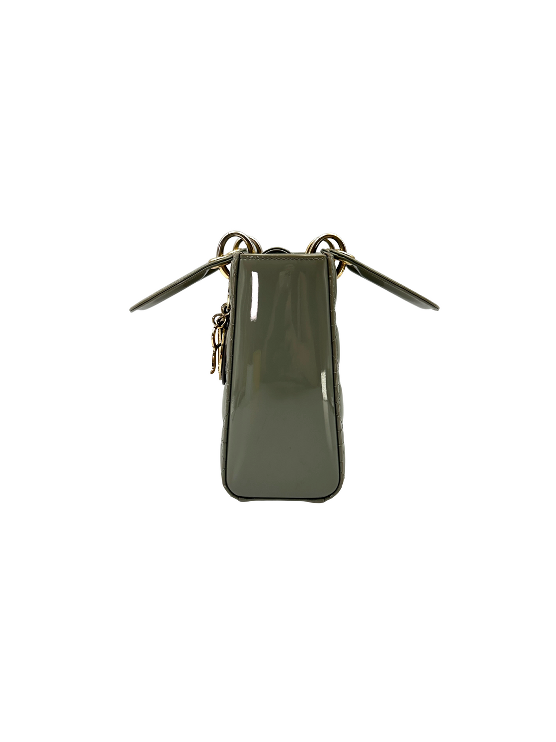 Christian Dior Lady Dior Grey Cannage Patent Leather Handle Bag DR834
