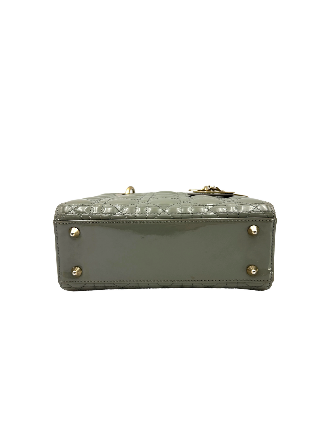 Christian Dior Lady Dior Grey Cannage Patent Leather Handle Bag DR834