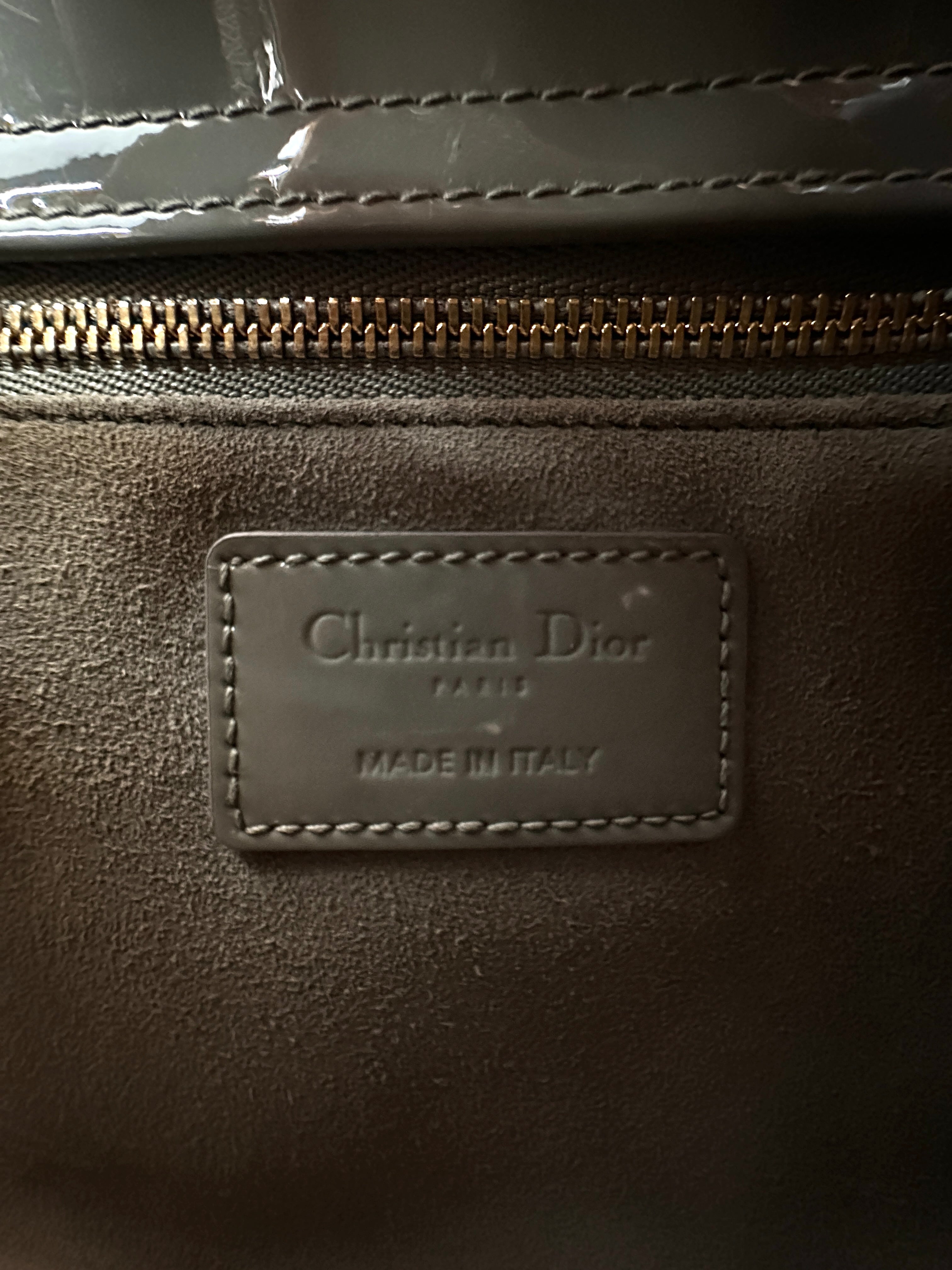 Christian Dior Lady Dior Grey Cannage Patent Leather Handle Bag DR834