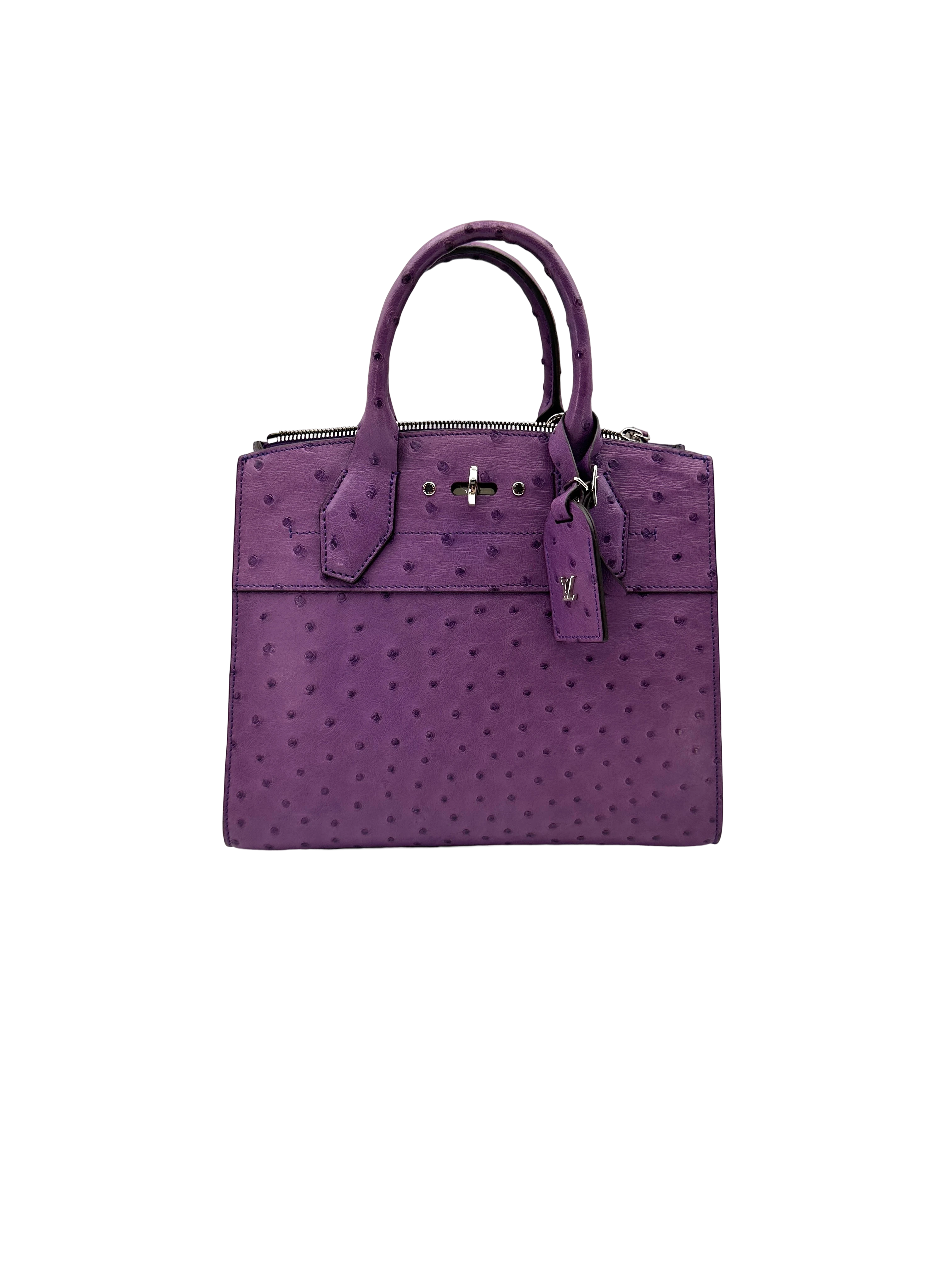 Louis Vuitton City Steamer Purple Ostrich Leather Handle Bag IRIS254