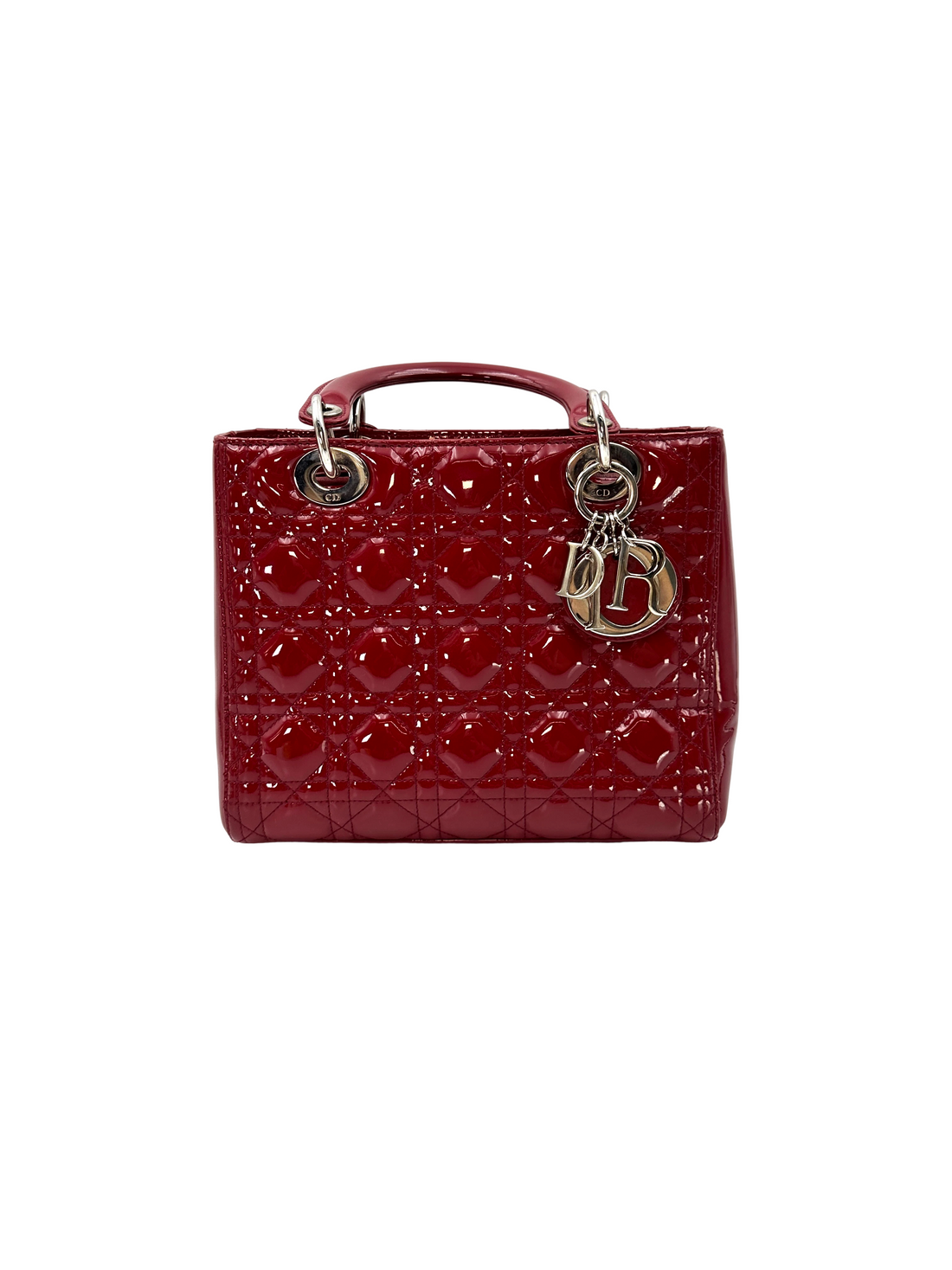 Christian Dior Lady Dior Red Cannage Patent Leather Handle Bag DR833