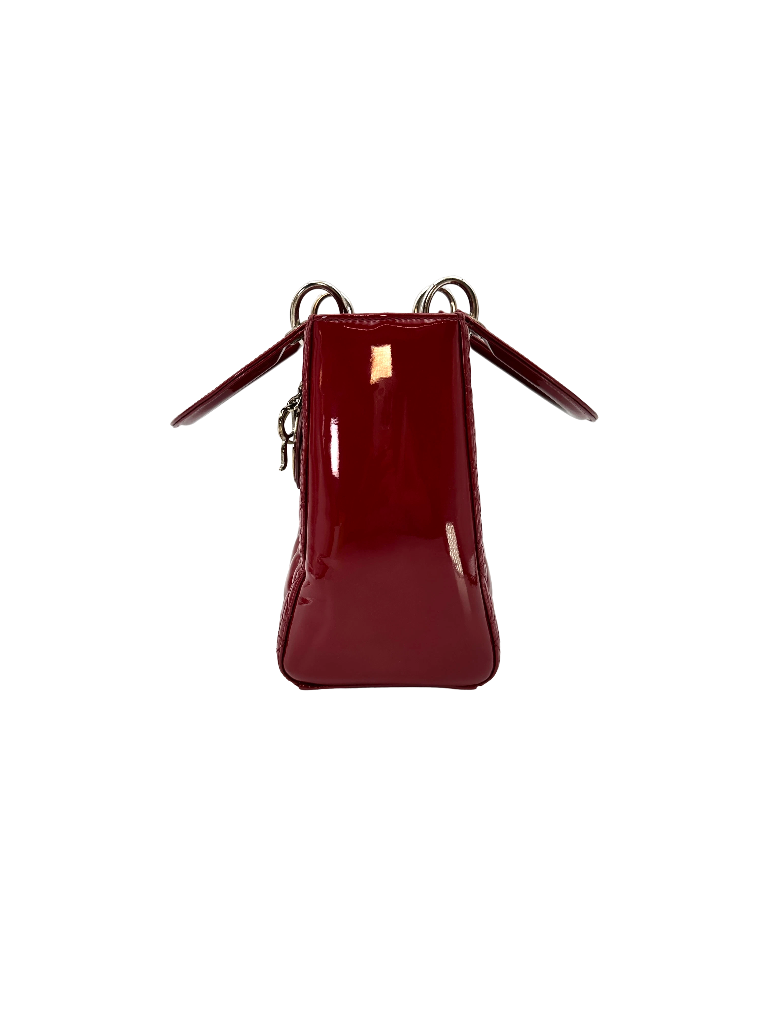 Christian Dior Lady Dior Red Cannage Patent Leather Handle Bag DR833