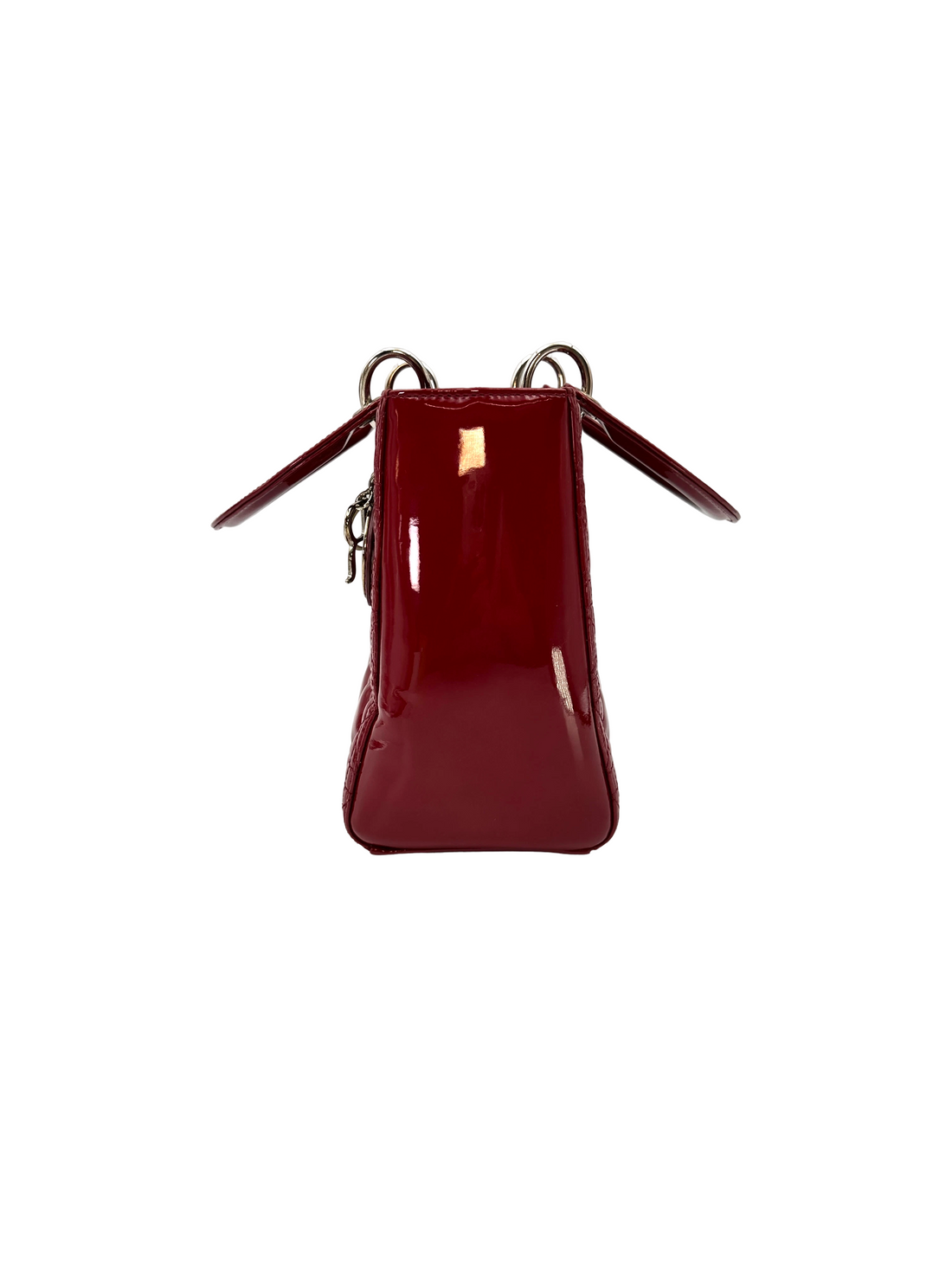 Christian Dior Lady Dior Red Cannage Patent Leather Handle Bag DR833