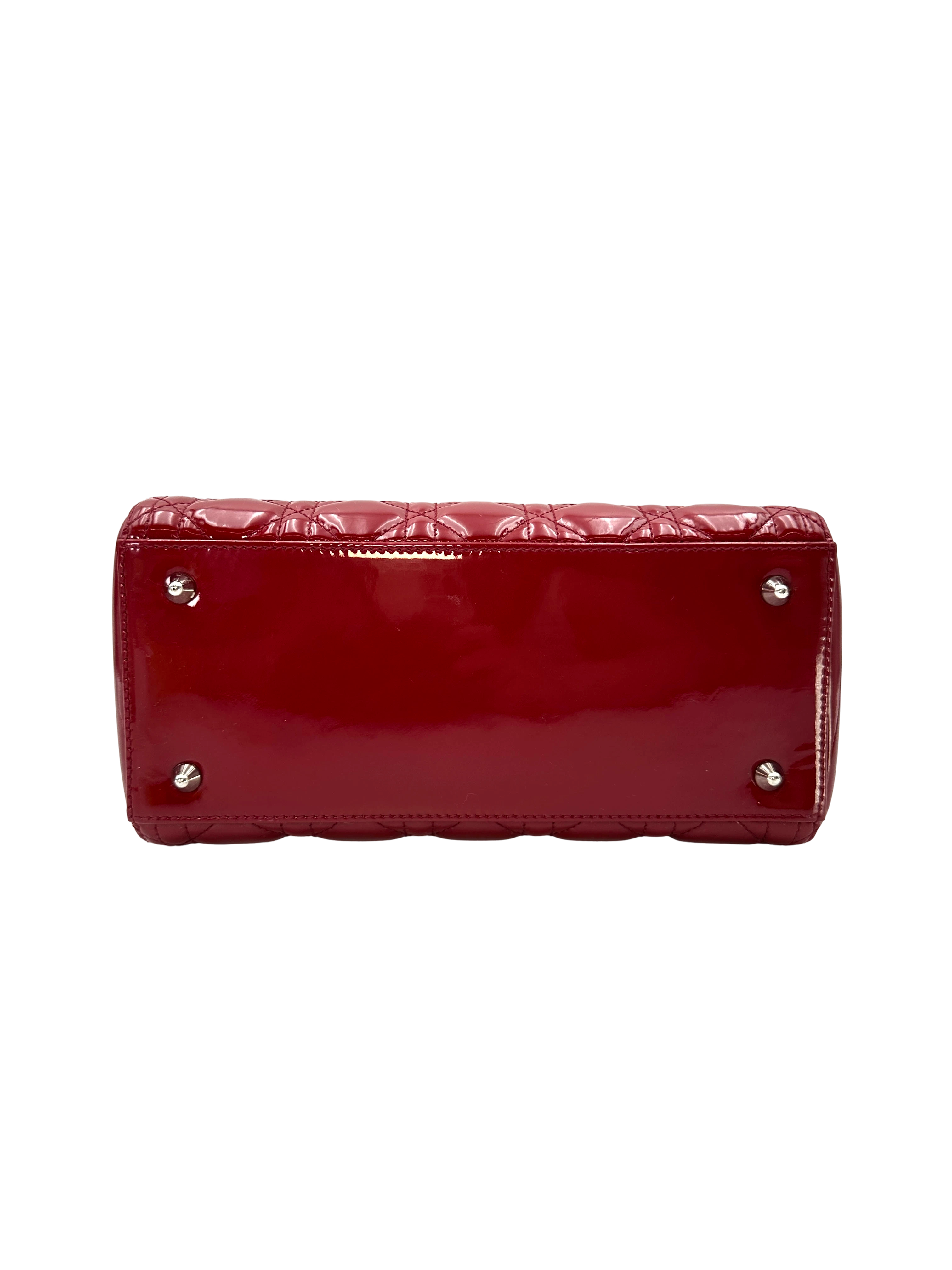 Christian Dior Lady Dior Red Cannage Patent Leather Handle Bag DR833