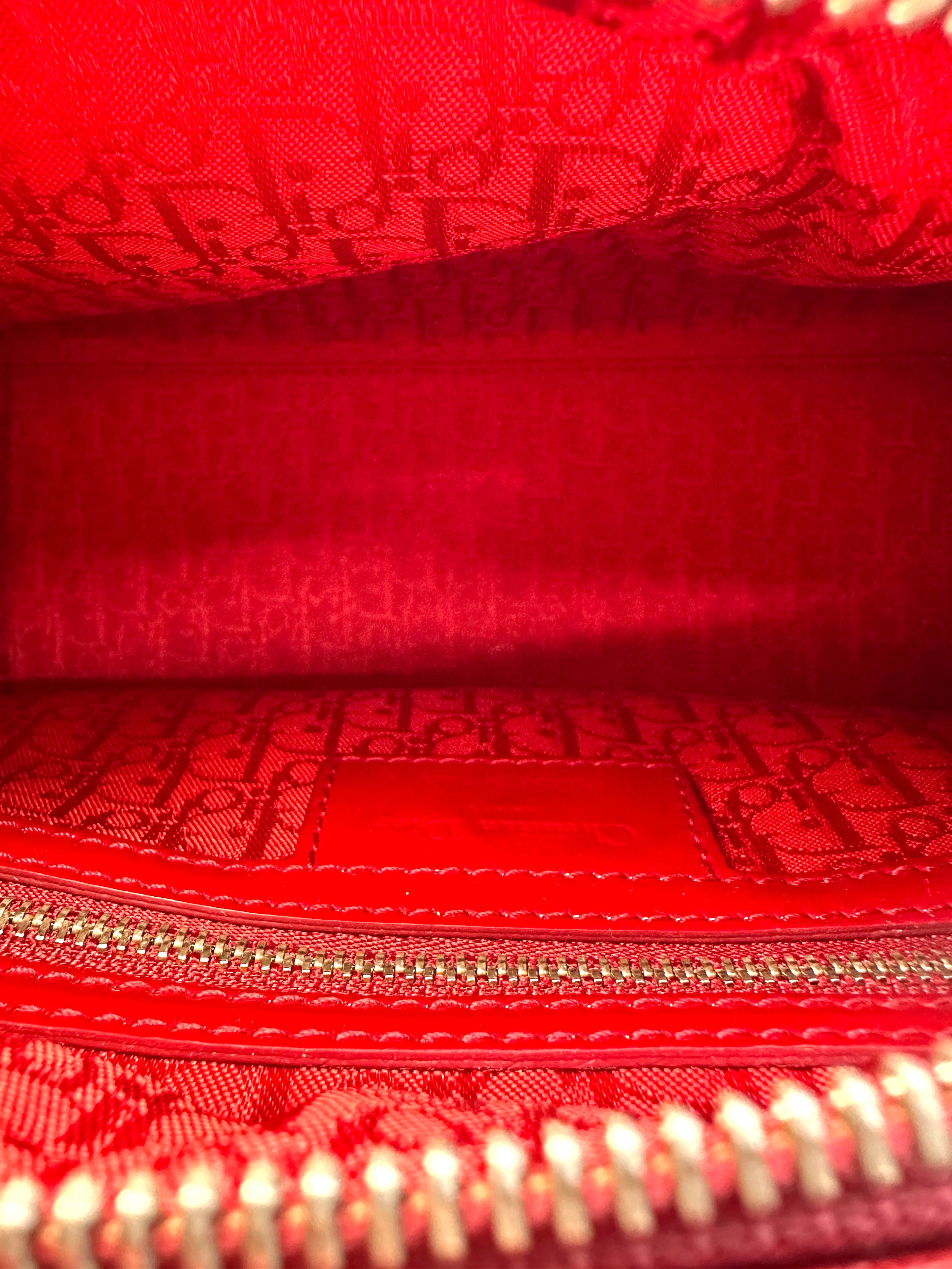 Christian Dior Lady Dior Red Cannage Patent Leather Handle Bag DR833