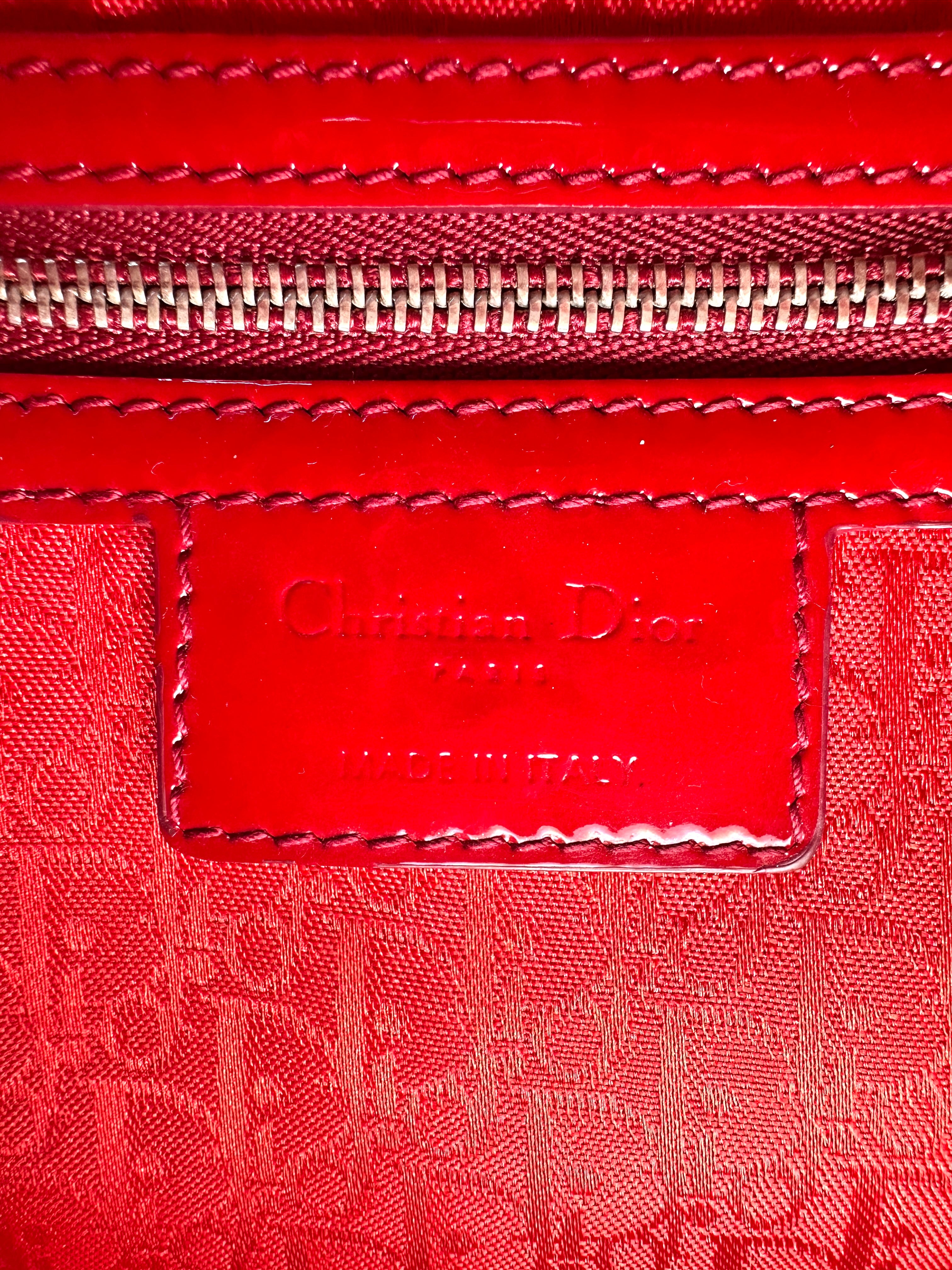 Christian Dior Lady Dior Red Cannage Patent Leather Handle Bag DR833