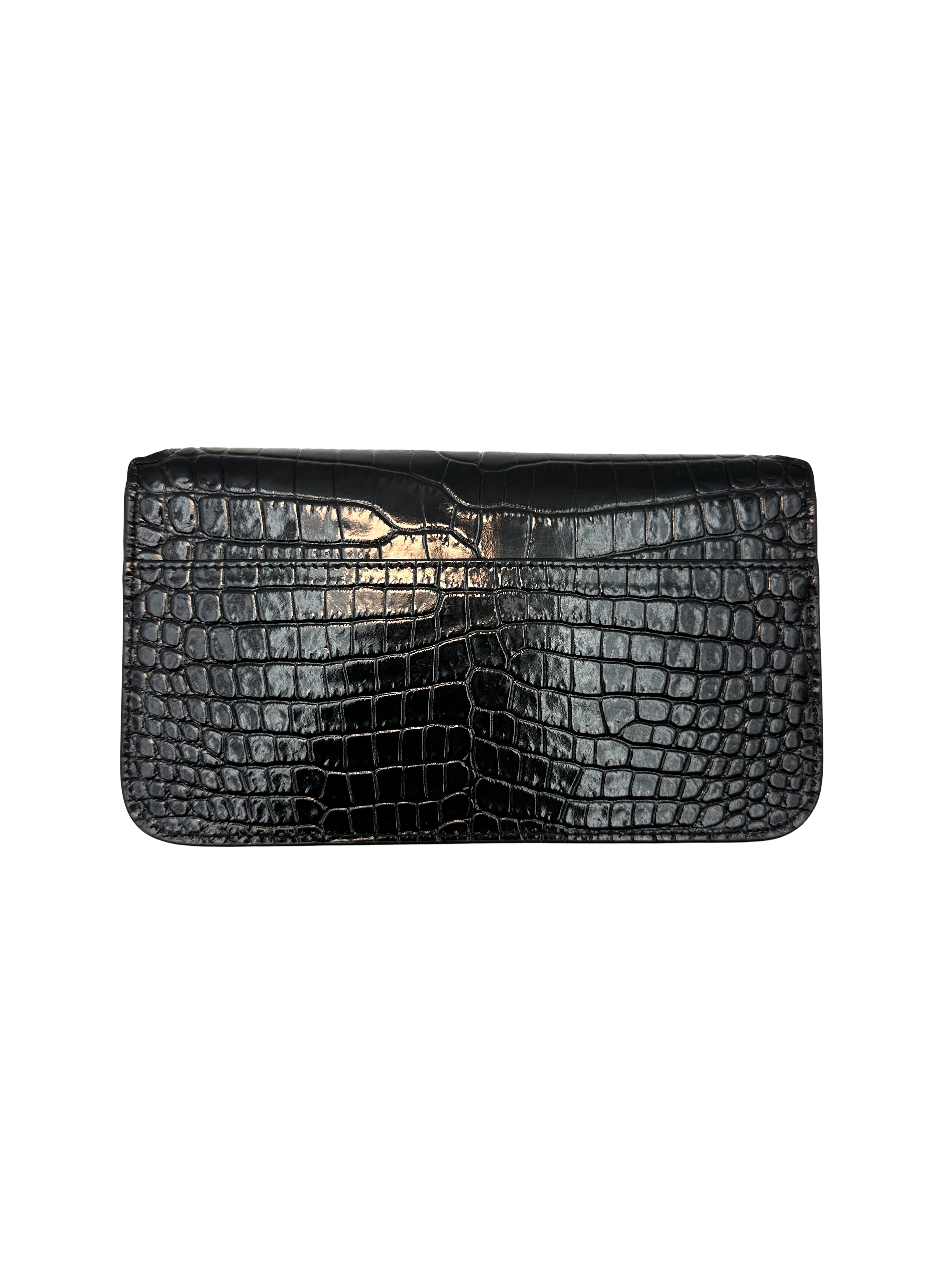 Saint Laurent Black Croc-Embossed Leather Wallet On Chain SL270