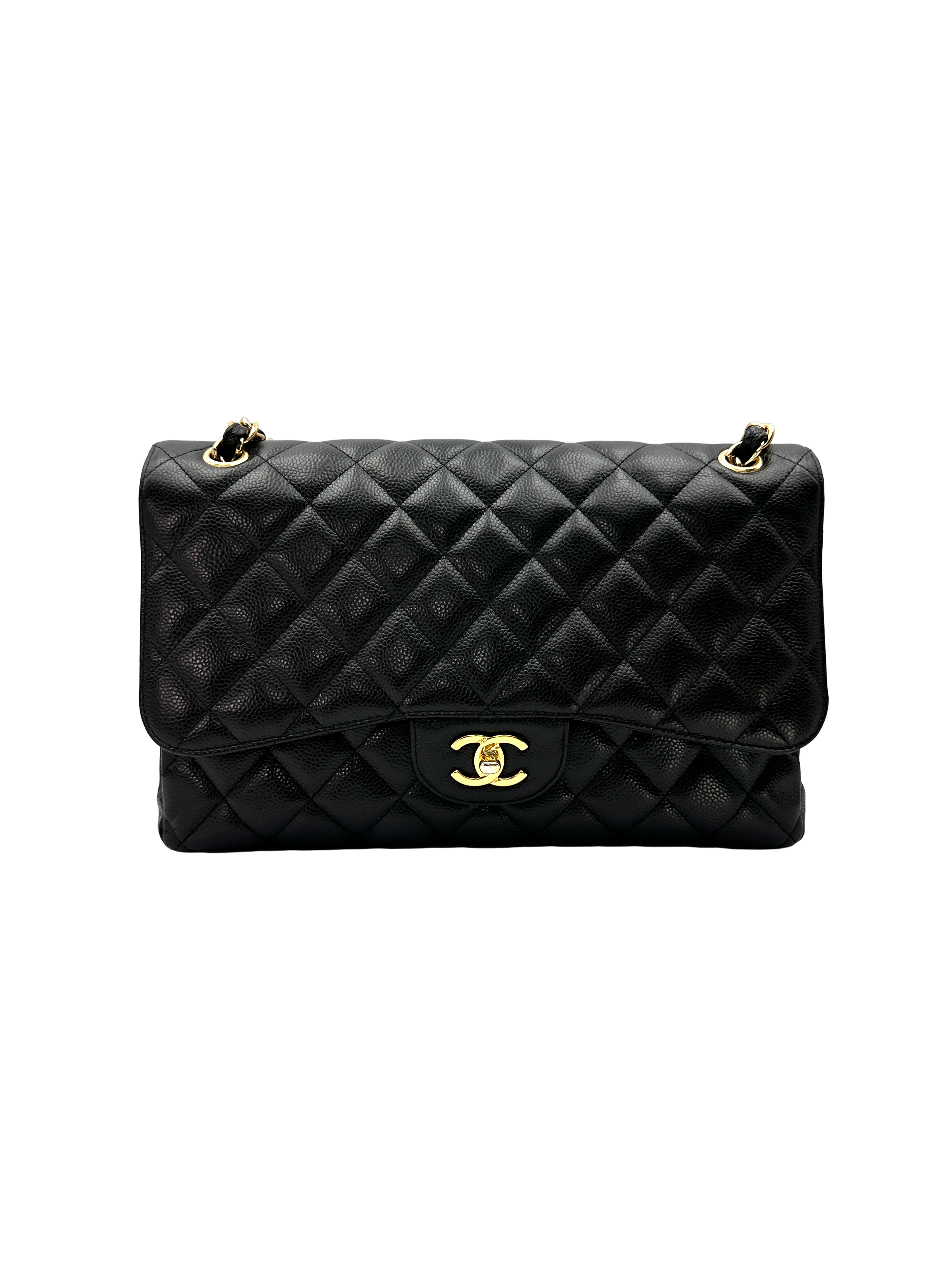 Chanel Classic Flap Black Quilted Leather Jumbo Shoulder Bag With Gold Buckle(15***45) CC2307