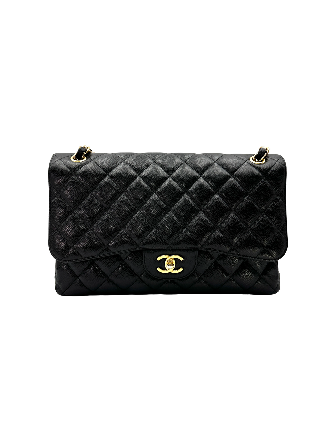 Chanel Classic Flap Black Quilted Leather Jumbo Shoulder Bag With Gold Buckle(15***45) CC2307