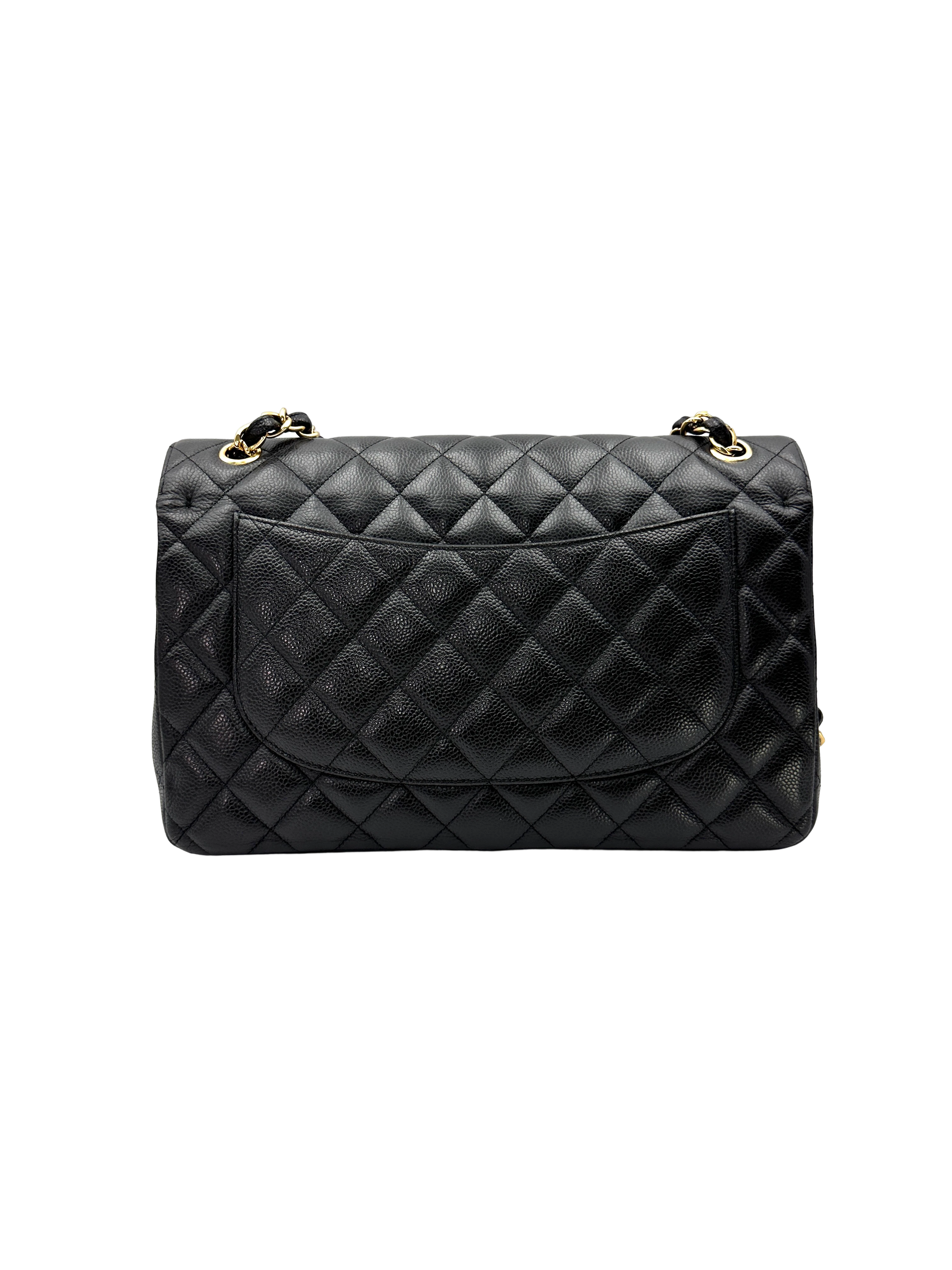 Chanel Classic Flap Black Quilted Leather Jumbo Shoulder Bag With Gold Buckle(15***45) CC2307