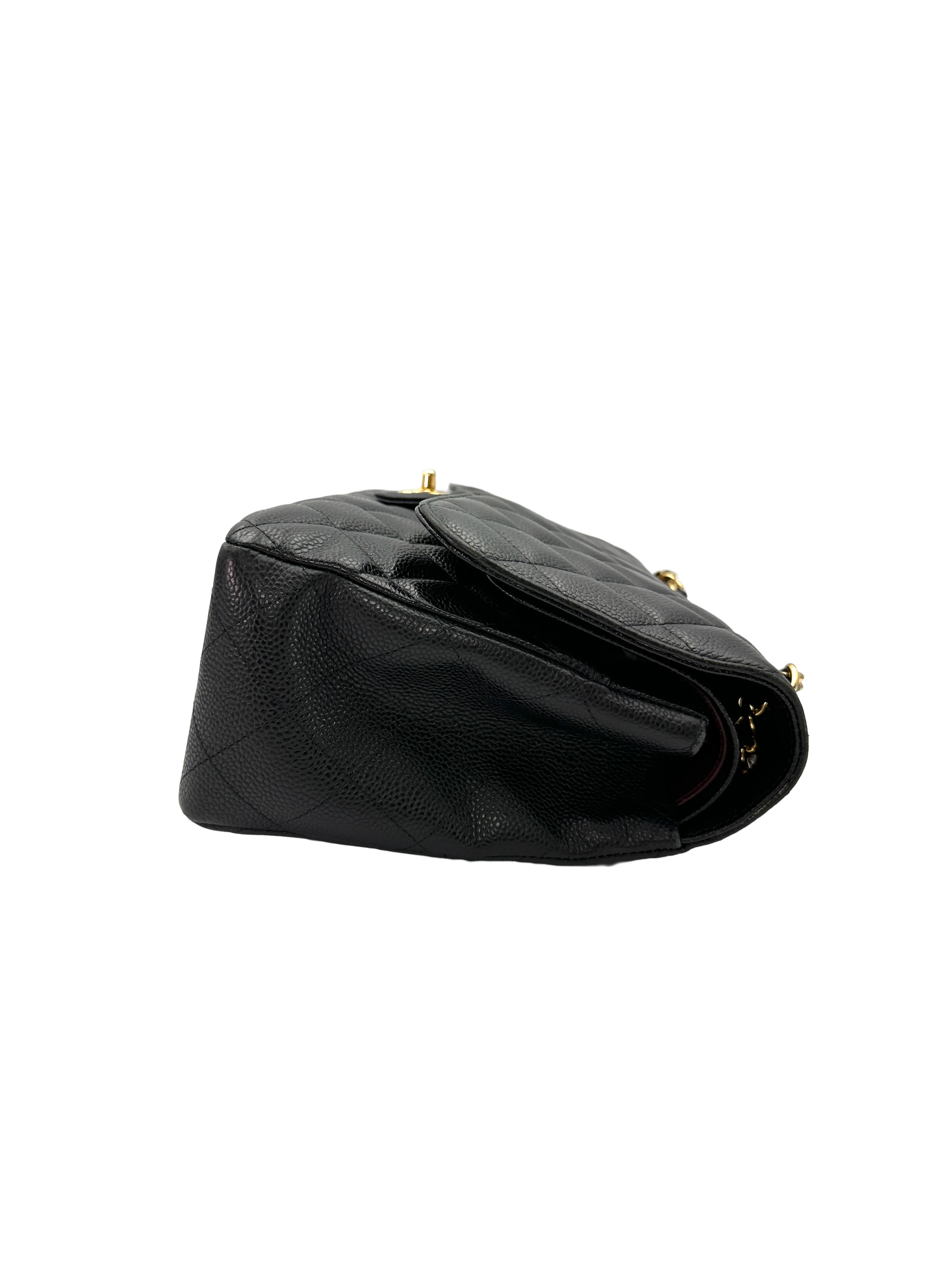 Chanel Classic Flap Black Quilted Leather Jumbo Shoulder Bag With Gold Buckle(15***45) CC2307
