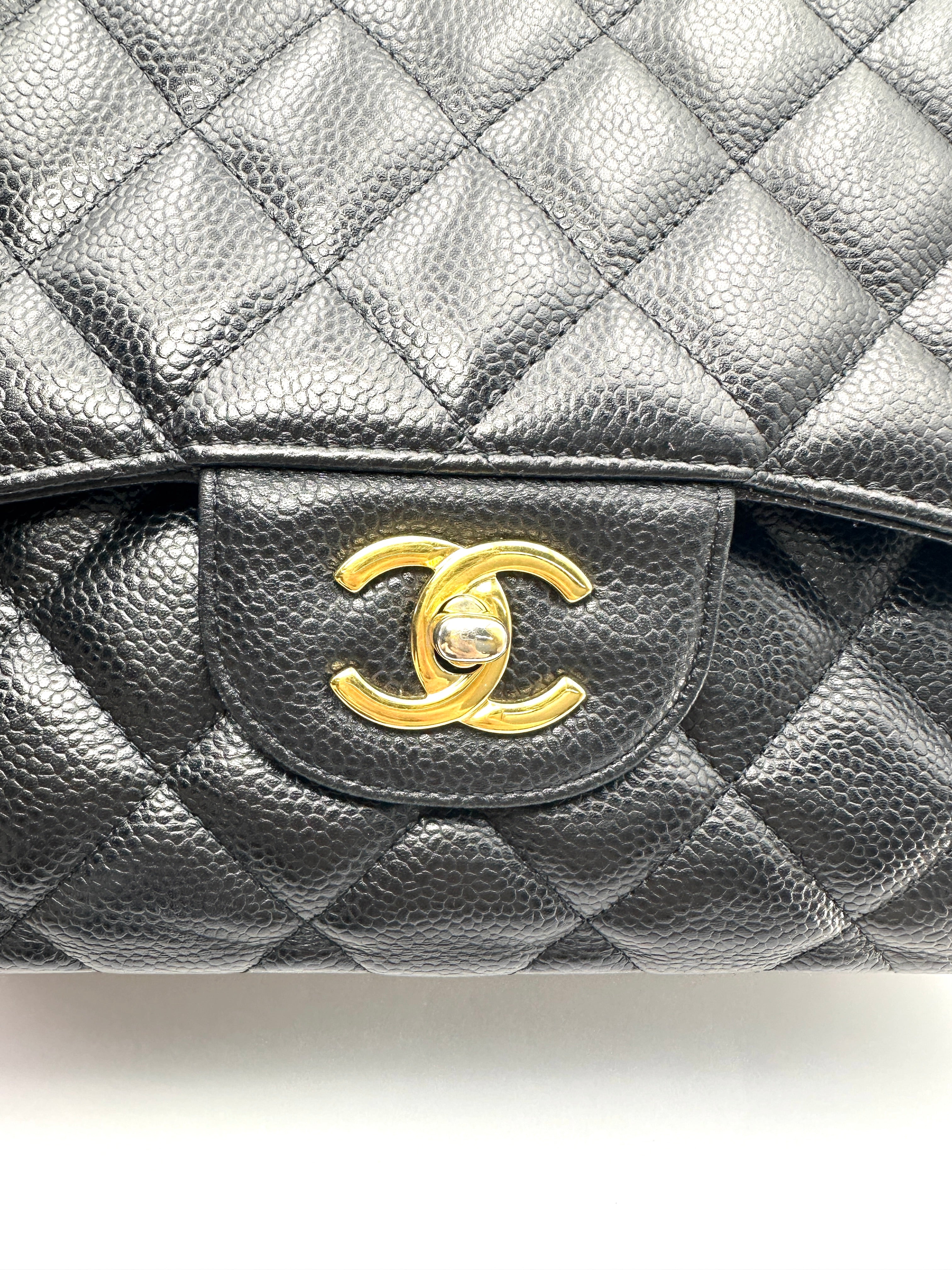Chanel Classic Flap Black Quilted Leather Jumbo Shoulder Bag With Gold Buckle(15***45) CC2307
