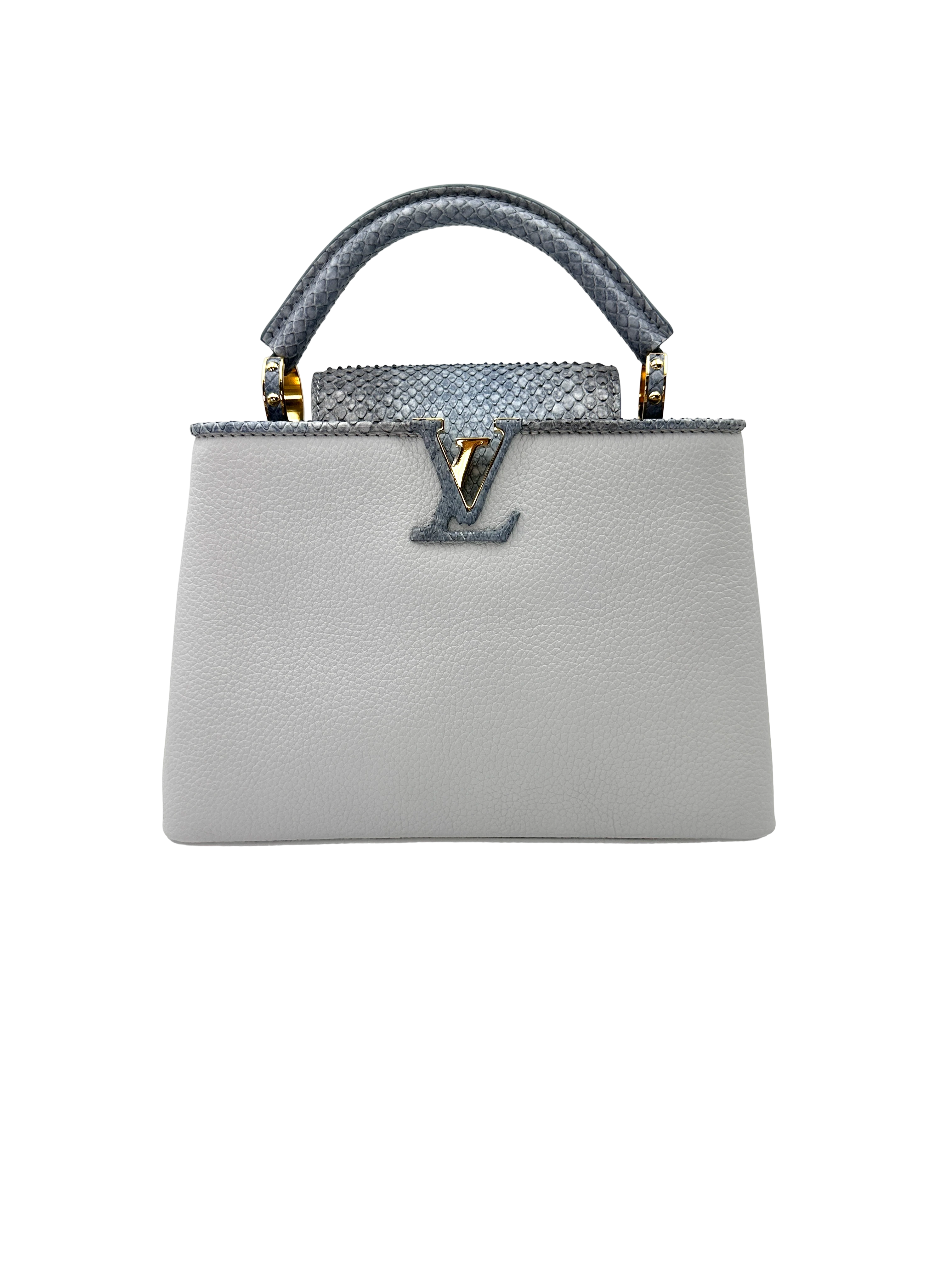 Louis Vuitton Capucines PM Light Blue Taurillon Leather Python Handle Bag LV3136
