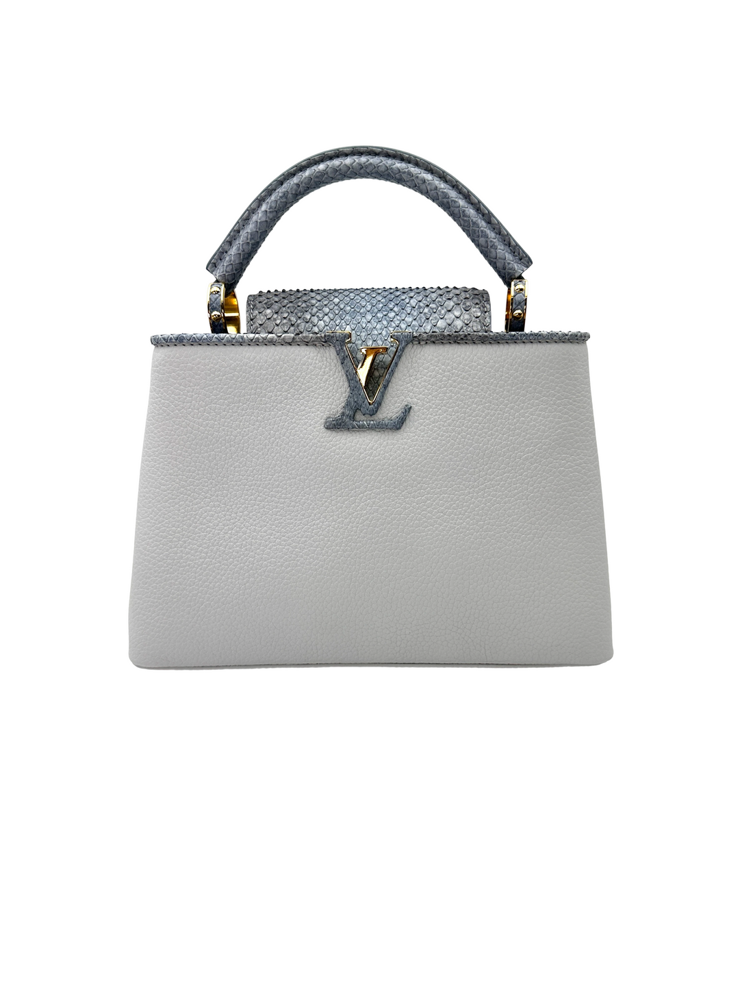 Louis Vuitton Capucines PM Light Blue Taurillon Leather Python Handle Bag LV3136