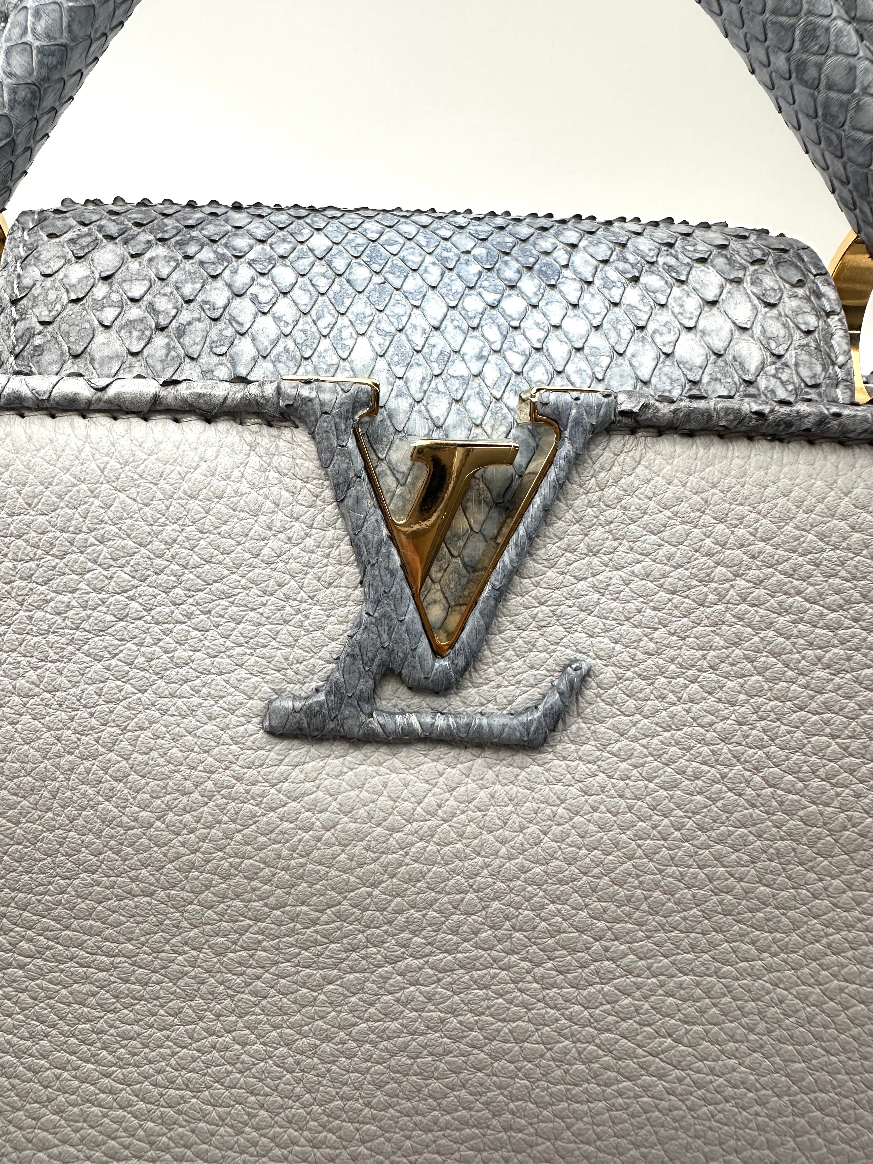 Louis Vuitton Capucines PM Light Blue Taurillon Leather Python Handle Bag LV3136