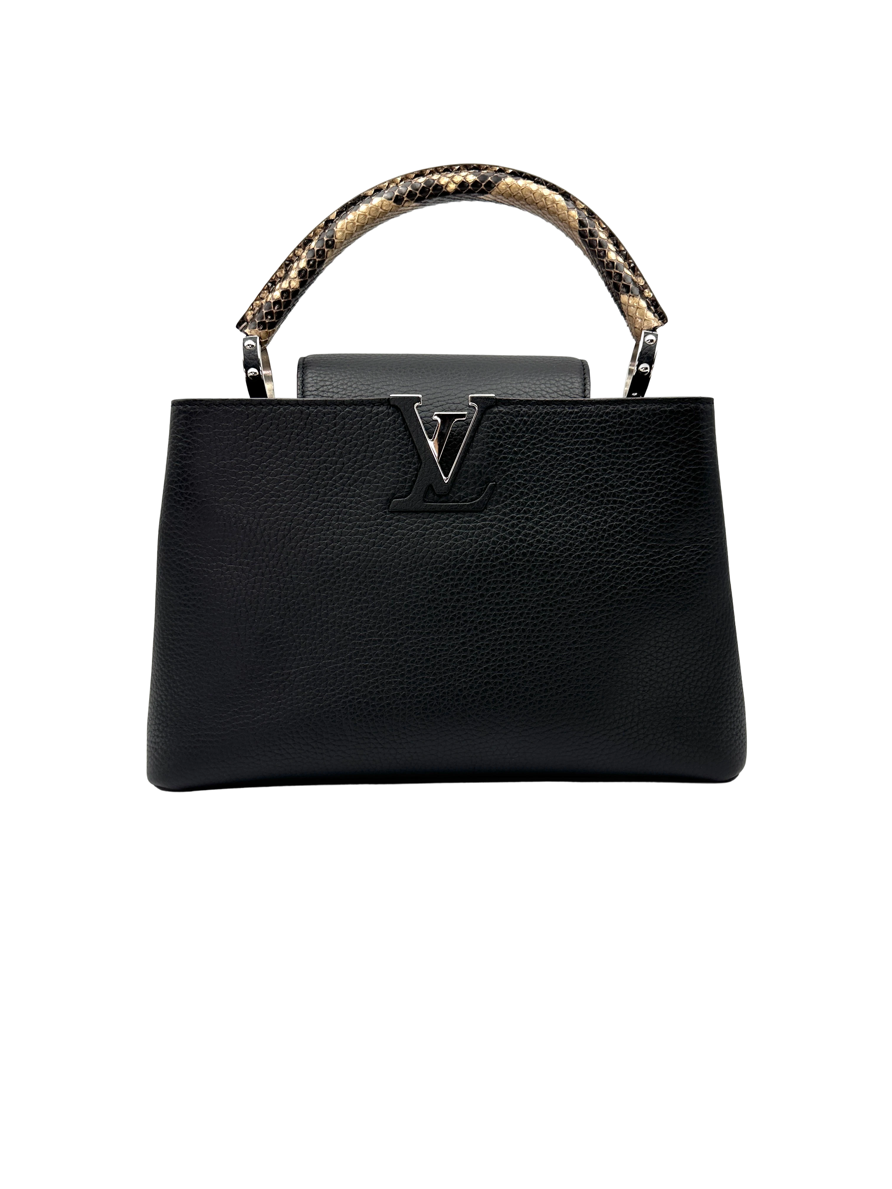 Louis Vuitton Capucines MM Black Taurillon Leather Python Handle Bag LV3138