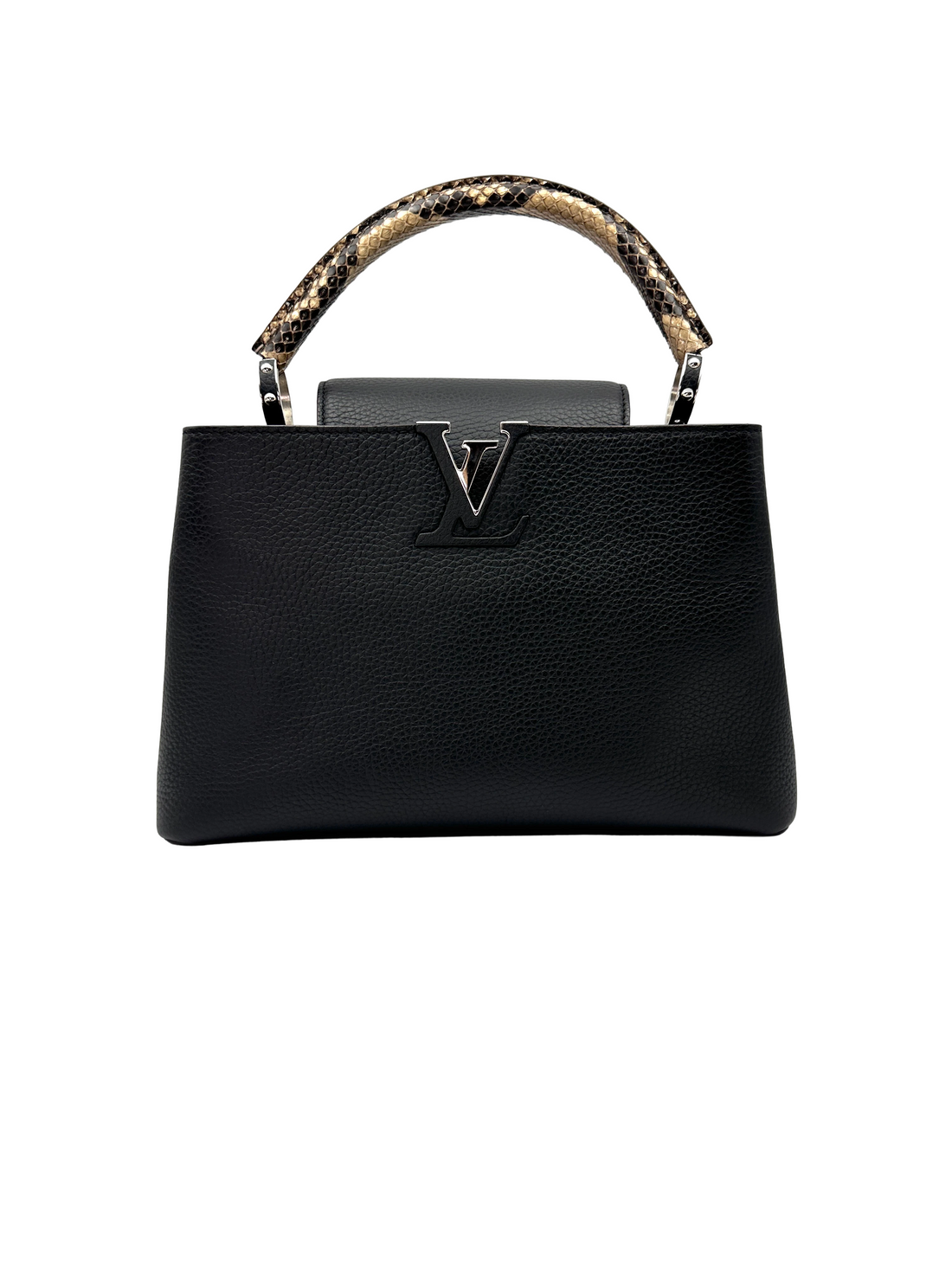Louis Vuitton Capucines MM Black Taurillon Leather Python Handle Bag LV3138