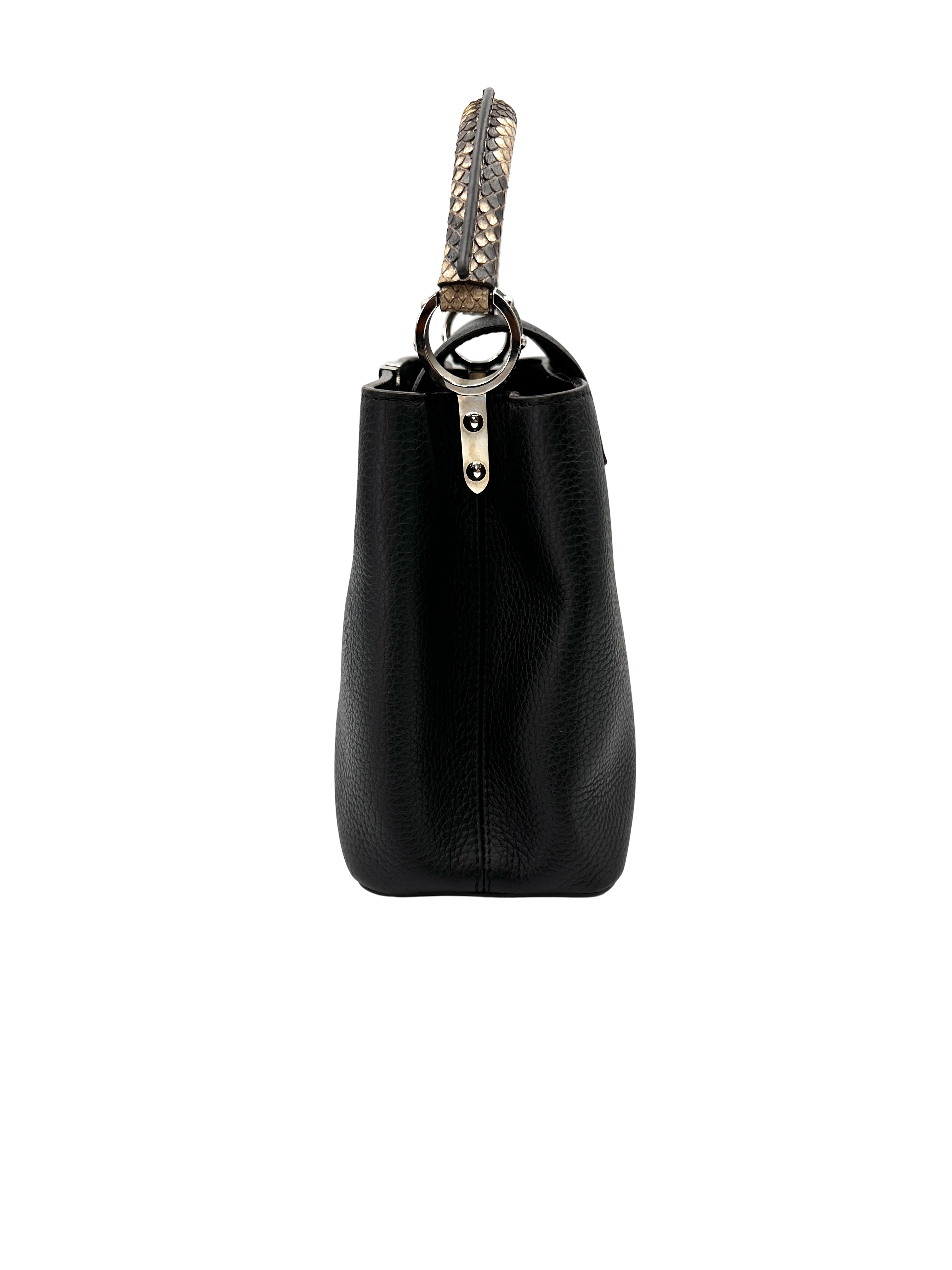 Louis Vuitton Capucines MM Black Taurillon Leather Python Handle Bag LV3138