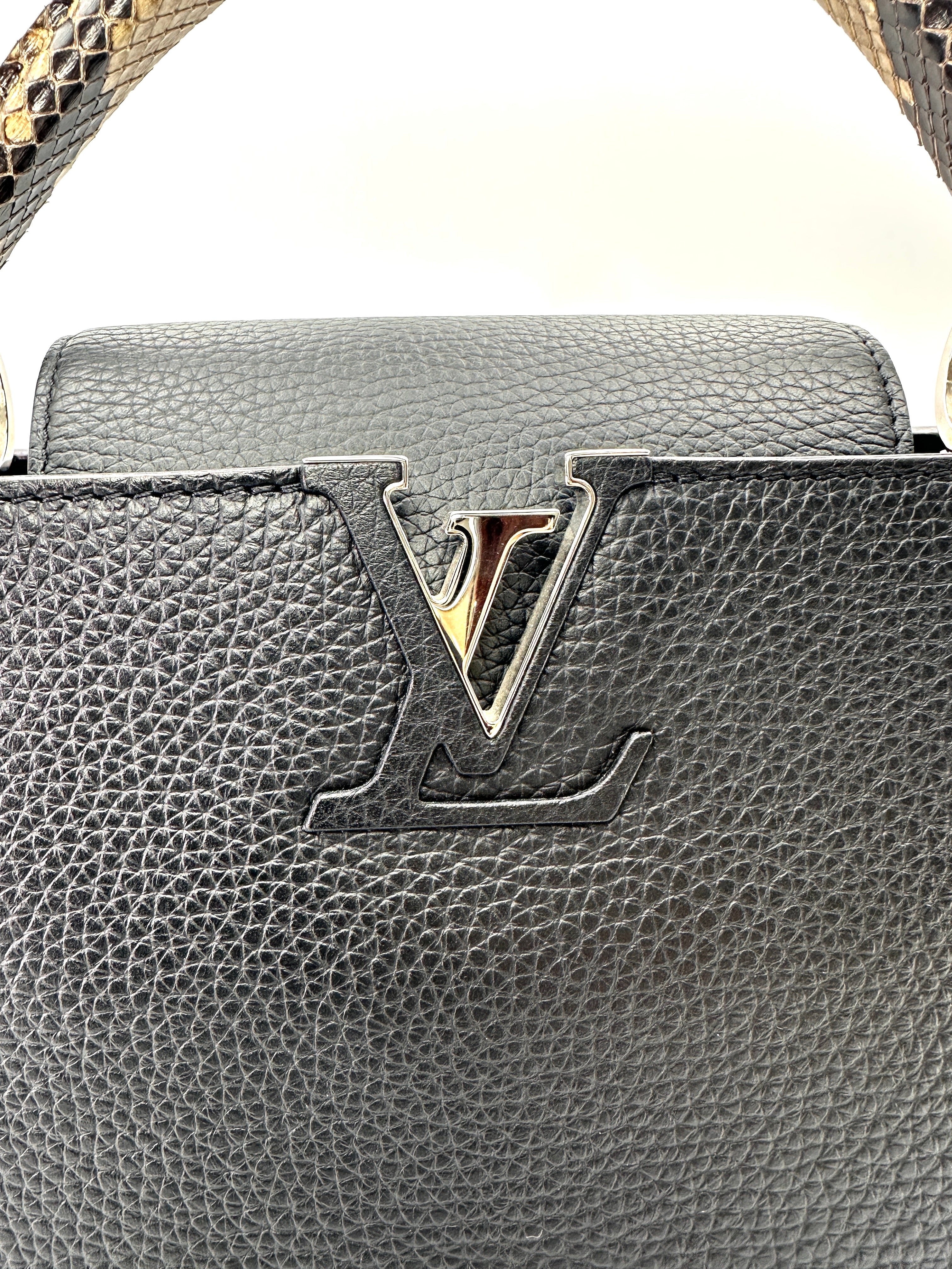 Louis Vuitton Capucines MM Black Taurillon Leather Python Handle Bag LV3138