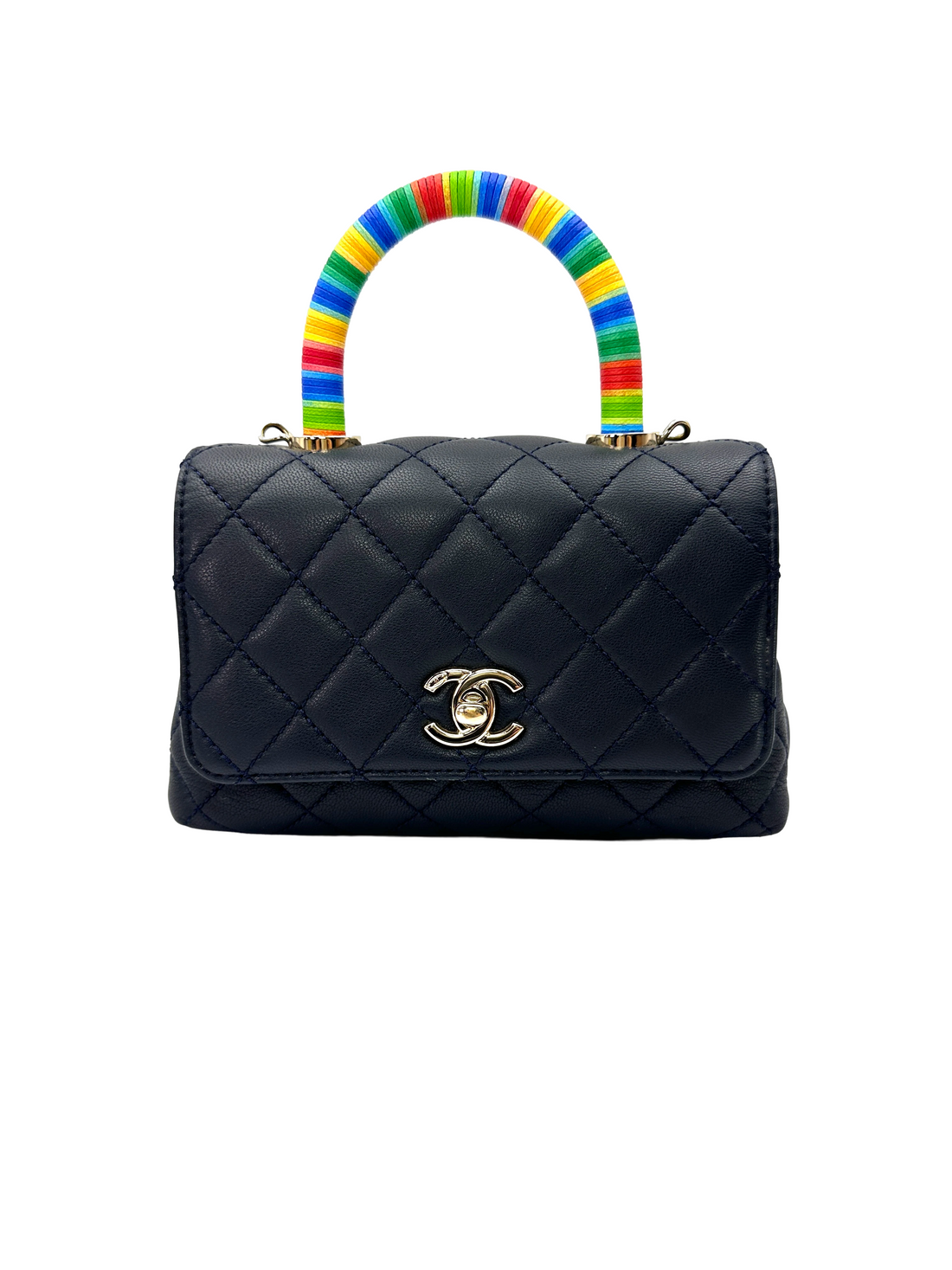 Chanel CoCo Handle Black Quilted Leather Rainbow Handle Shoulder Bag(31***57) CC2306