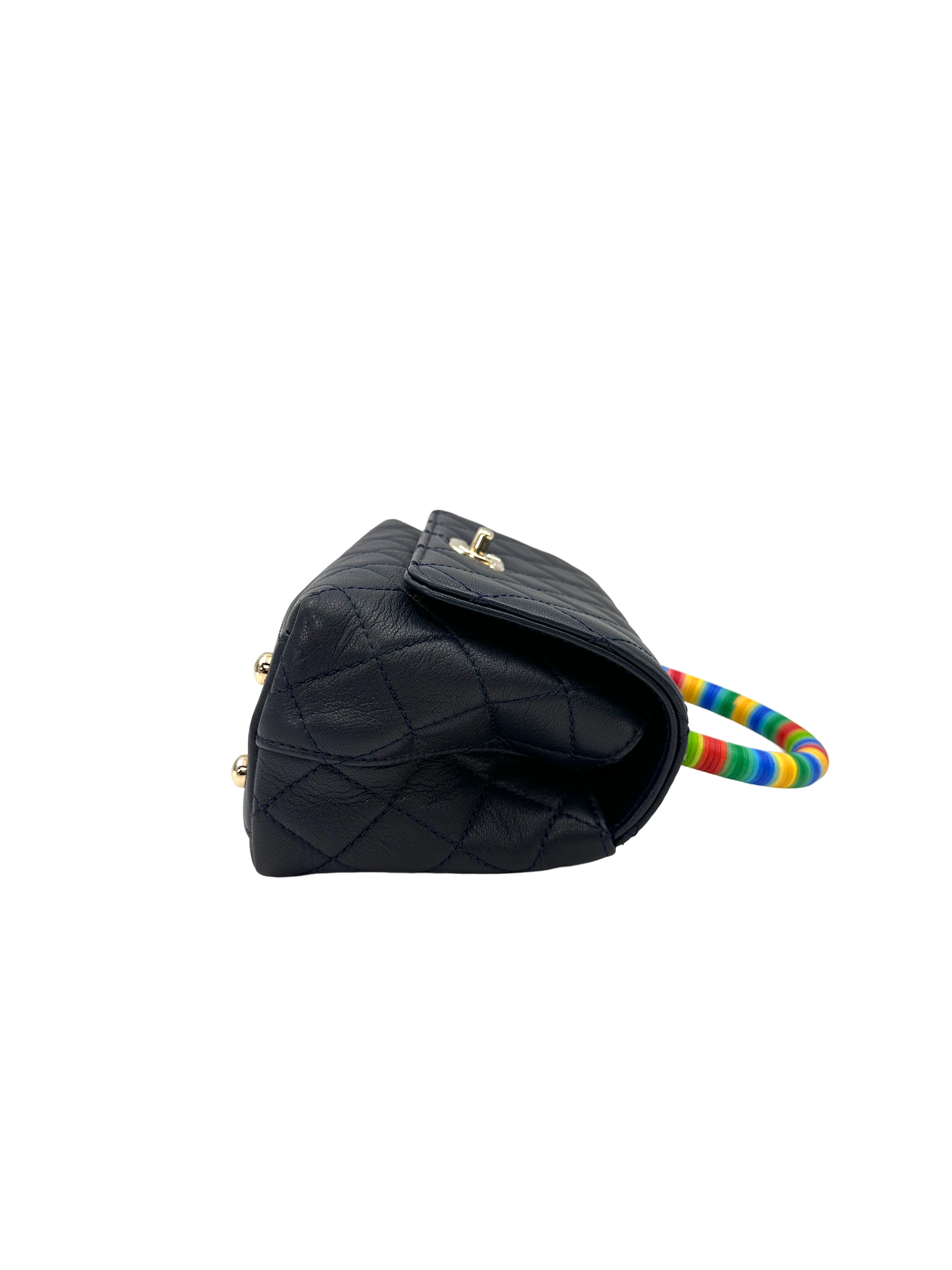 Chanel CoCo Handle Black Quilted Leather Rainbow Handle Shoulder Bag(31***57) CC2306