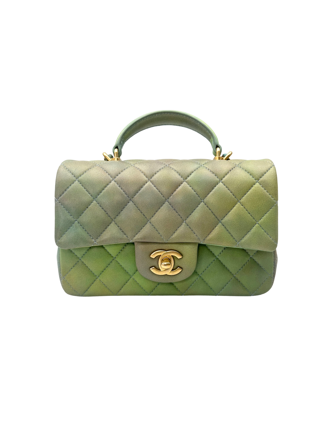 Chanel 22P Classic Flap Ombre Green Leather Top Handle Bag Shoulder Bag(N3***JH) CC2312