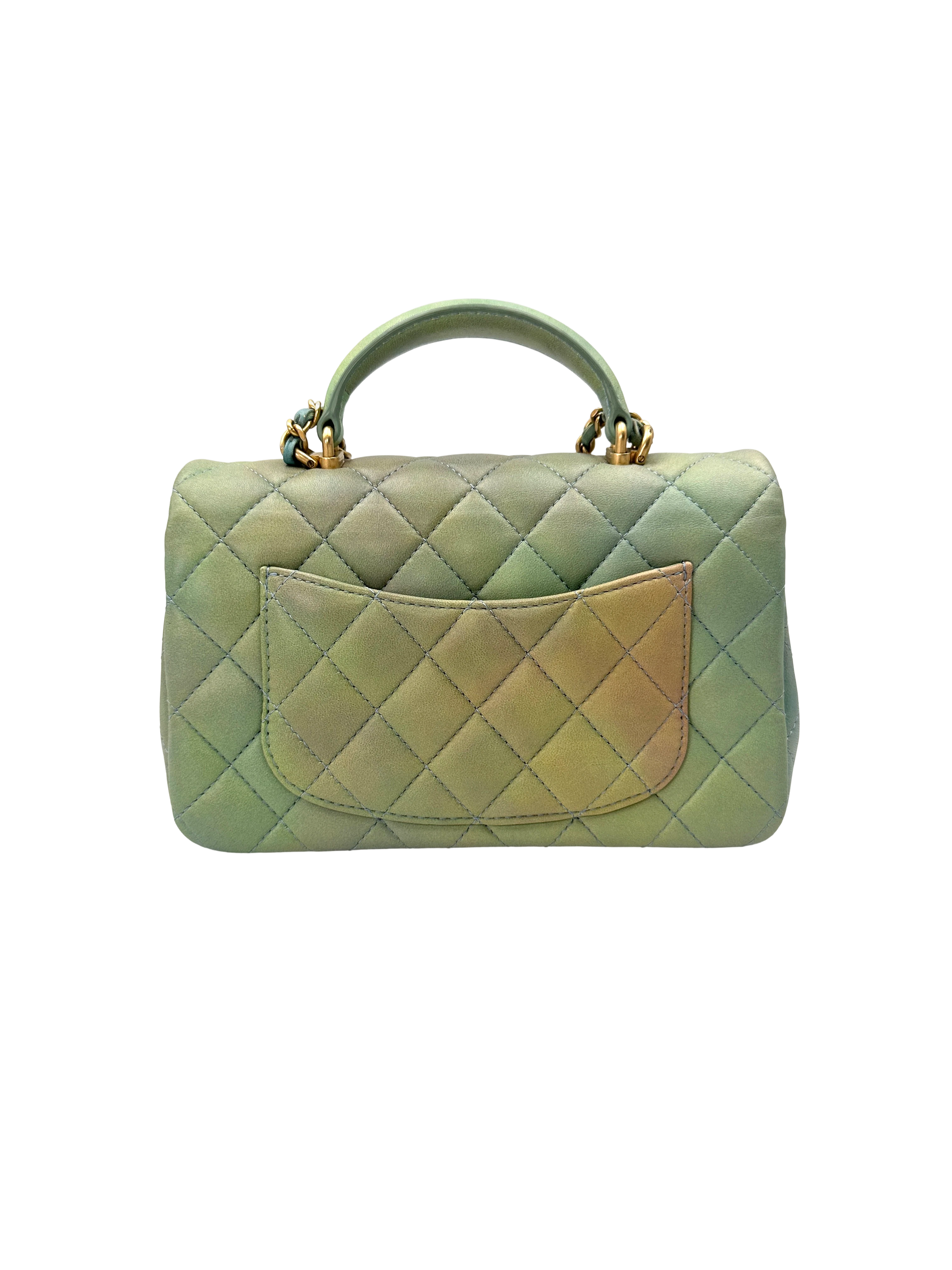 Chanel 22P Classic Flap Ombre Green Leather Top Handle Bag Shoulder Bag(N3***JH) CC2312
