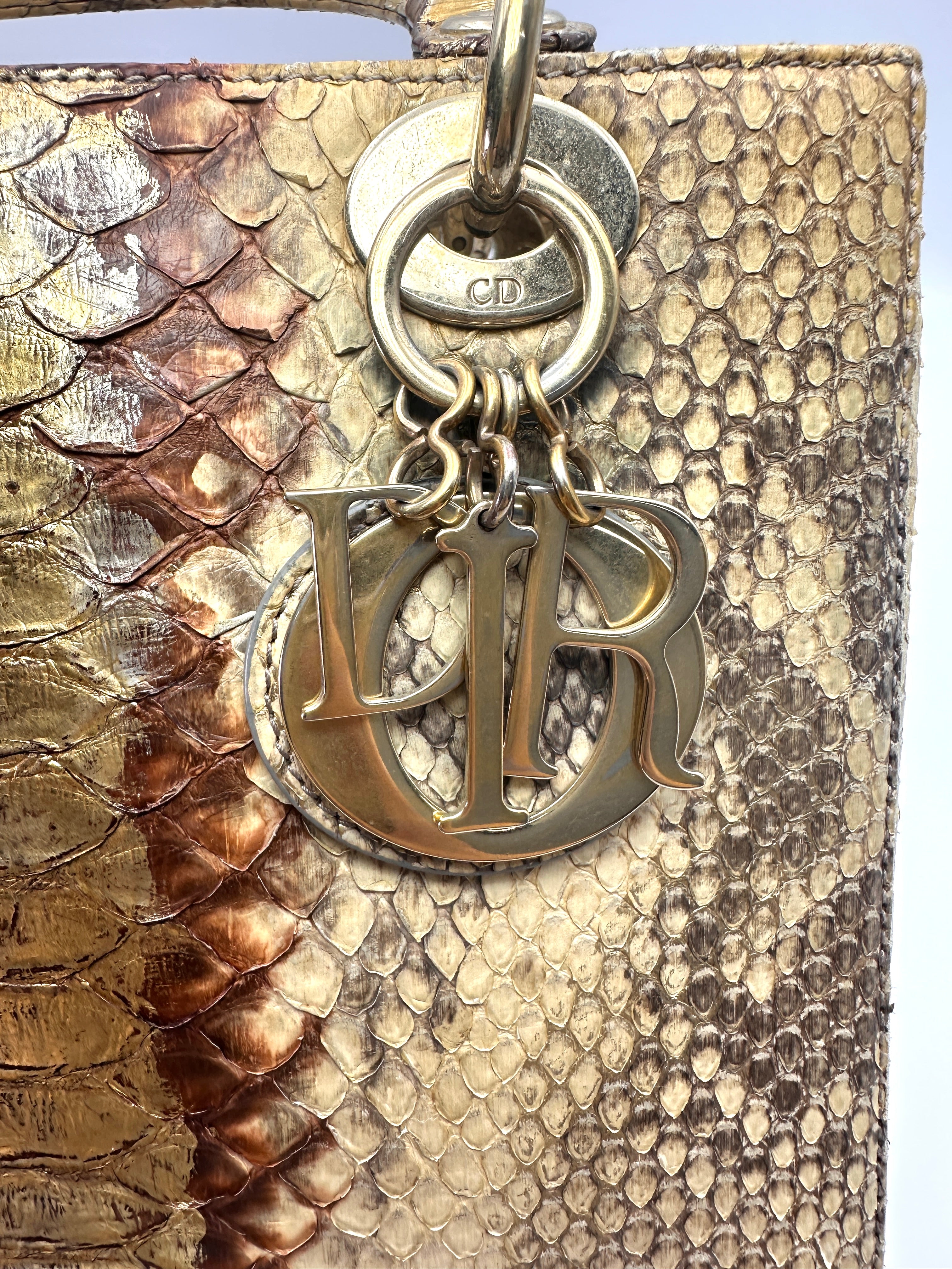 Christian Dior Lady Dior Python Leather Handle Bag DR835