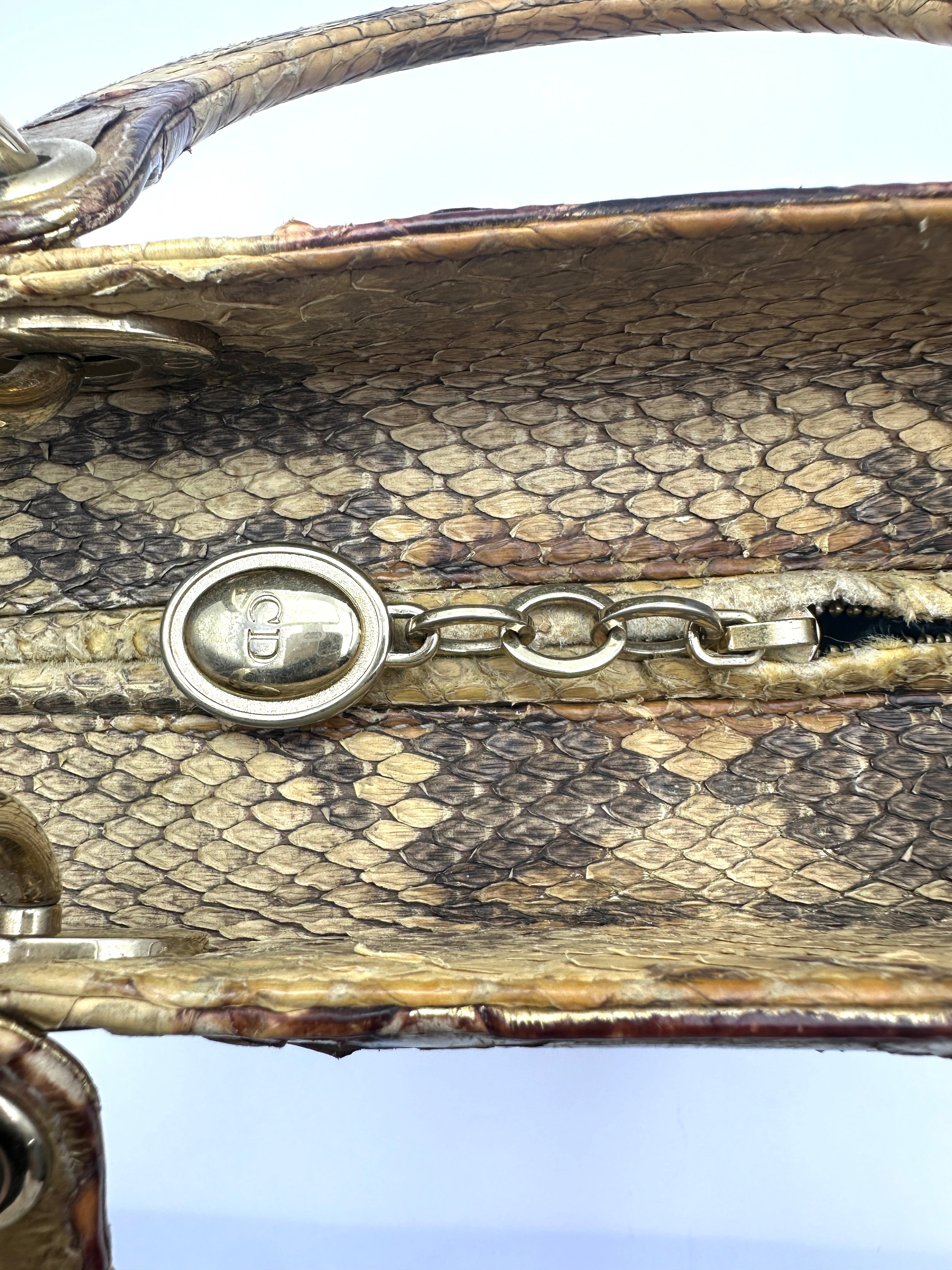 Christian Dior Lady Dior Python Leather Handle Bag DR835