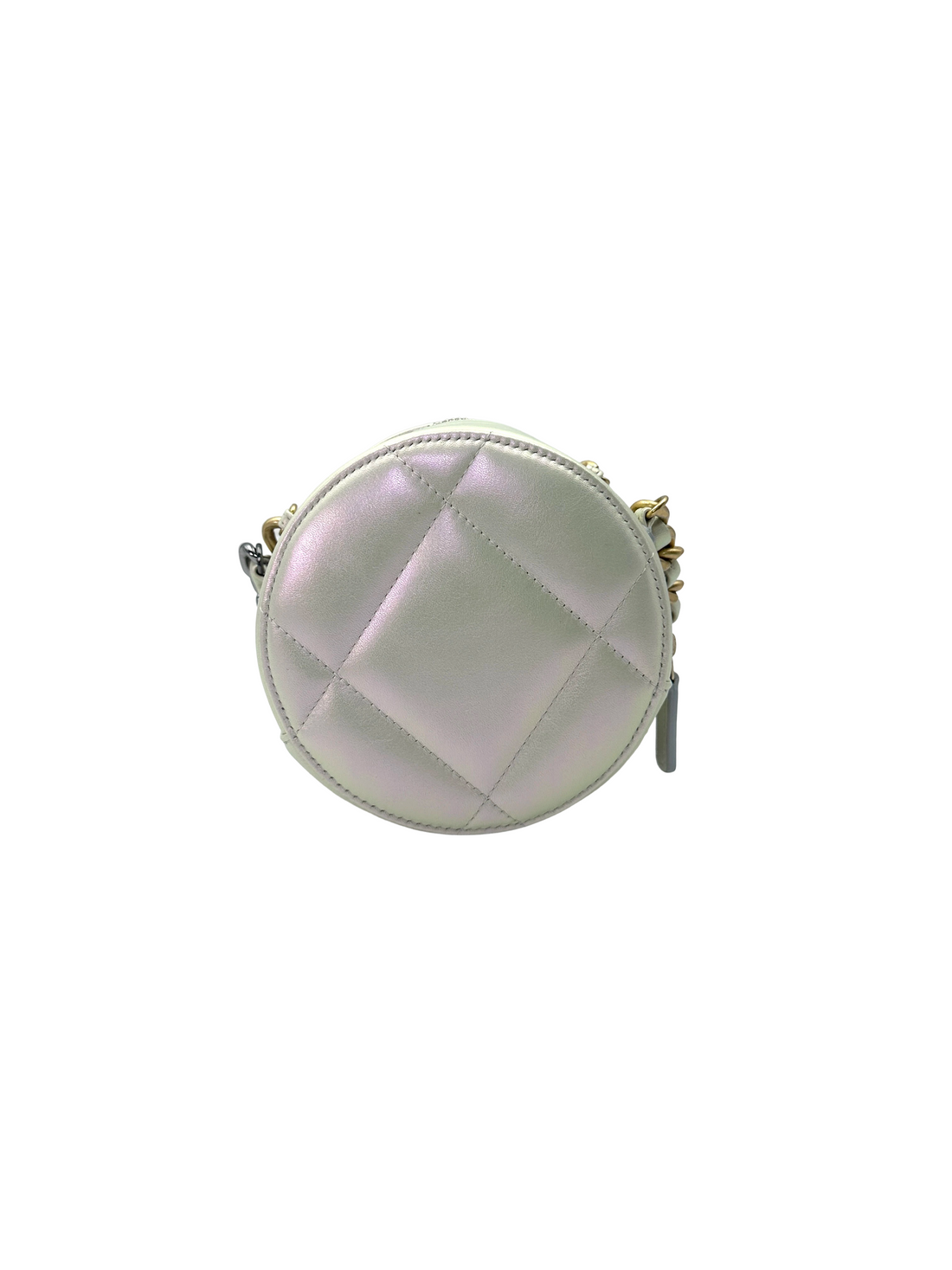 Chanel Iridescent White Quilted Leather Mini Round Clutch(30***65) CC2311